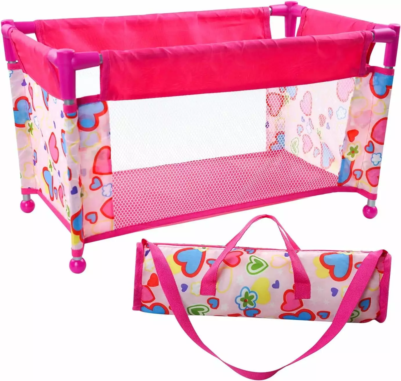 BABESIDE Doll Pack N Play Baby Doll Cribs for Girls Foldable Doll Playpen Toy for 17-22 Dolls with Storage Bag.Pink