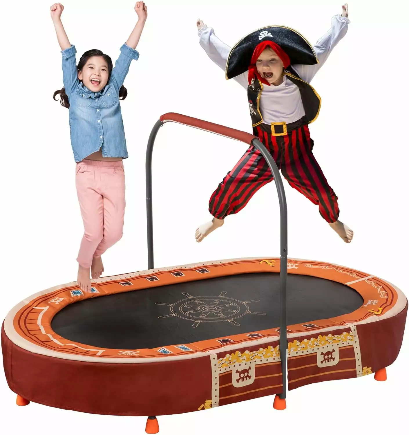 BRINJOY Kids Trampoline with Handle. Mini Rebounder Double Trampoline for 2 Kids w/Safety Pad. Foldable Exercise Trampoline for Toddlers Boys Girls Indoor Outdoor Cardio Max Load 200 lbs