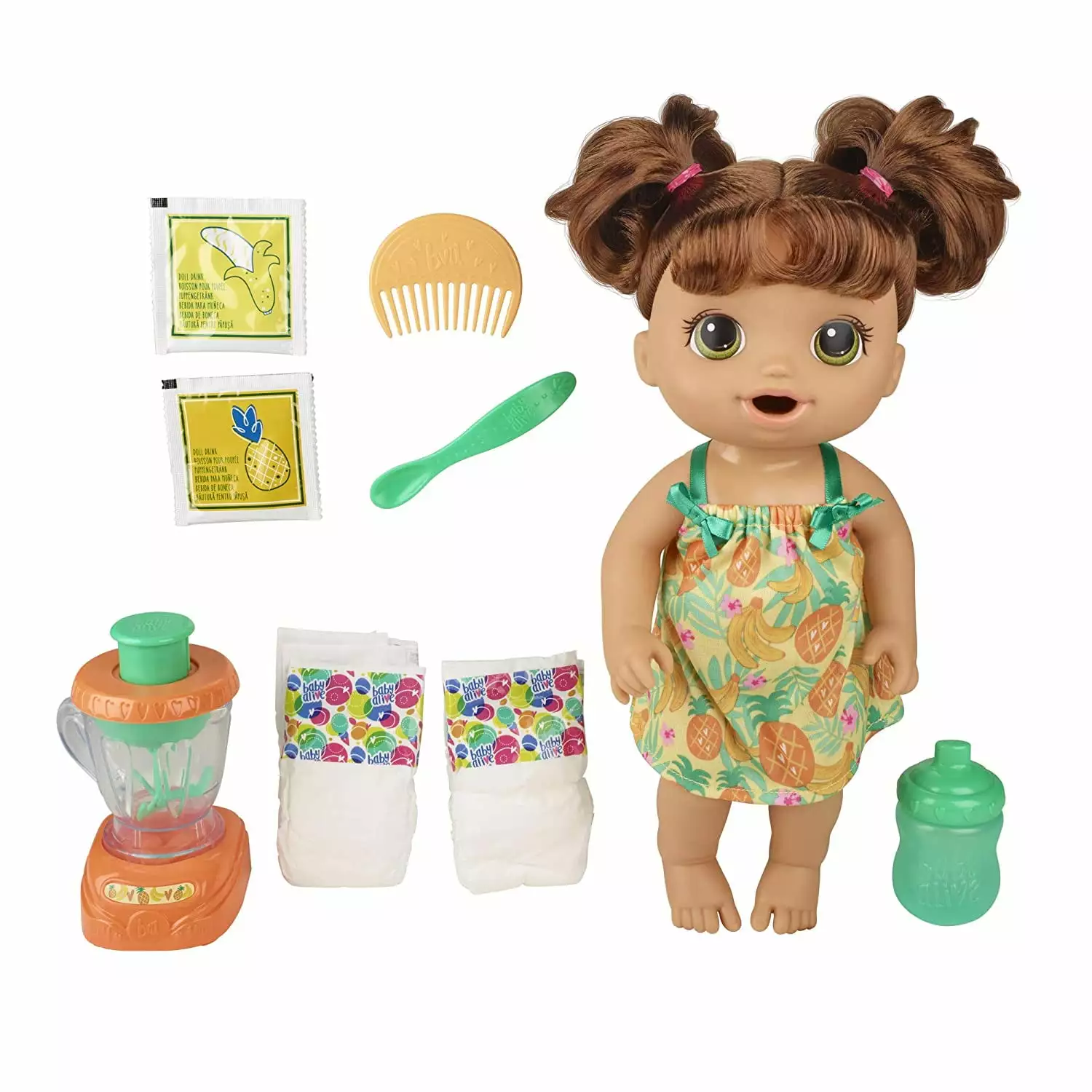 Baby Alive: Magical Mixer Baby 10-Inch Doll Brown Hair. Green Eyes Kids Toy for Boys and Girls