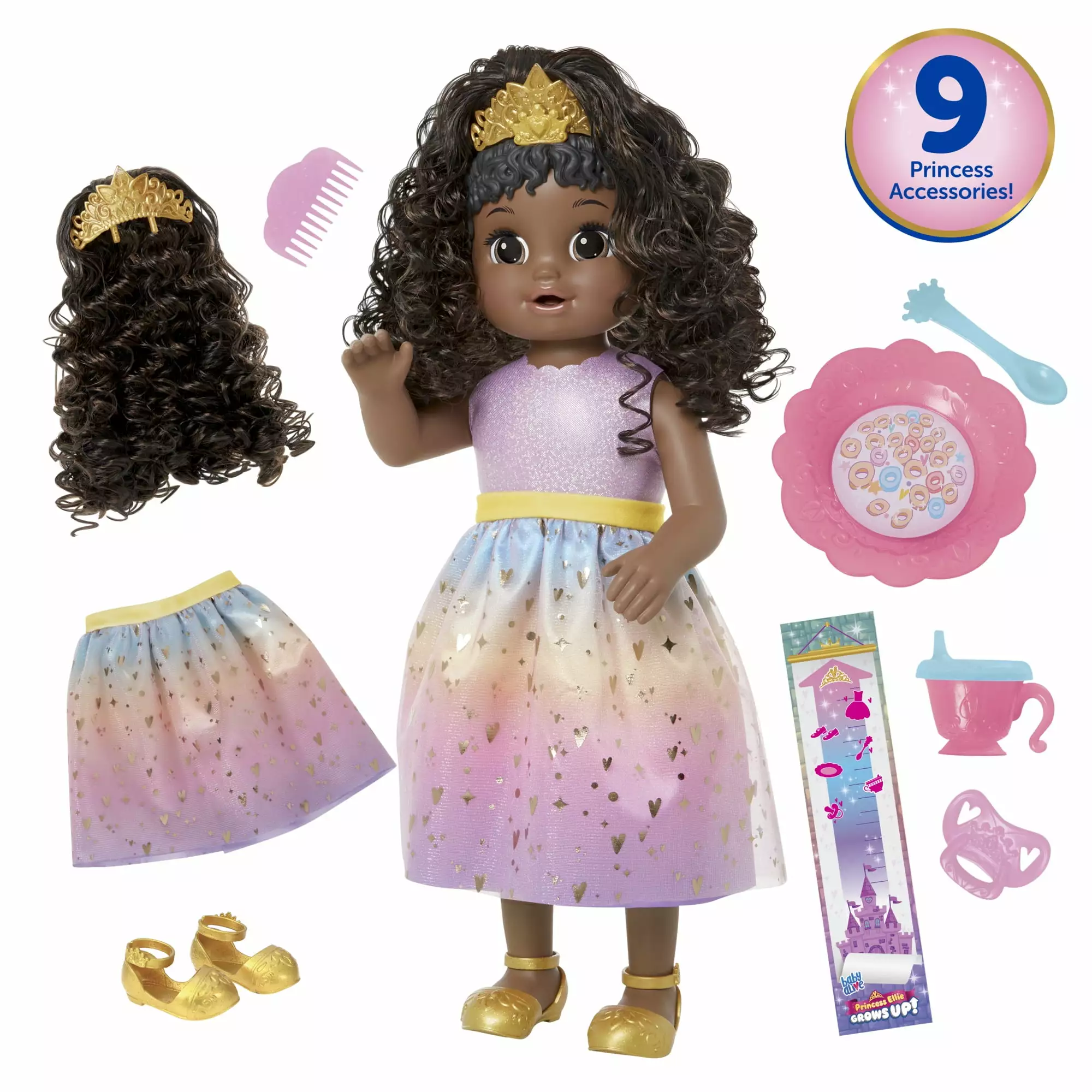 Baby Alive: Princess Ellie Grows Up! 15-Inch Doll Black Hair. Brown Eyes Kids Toy for Boys and Girls