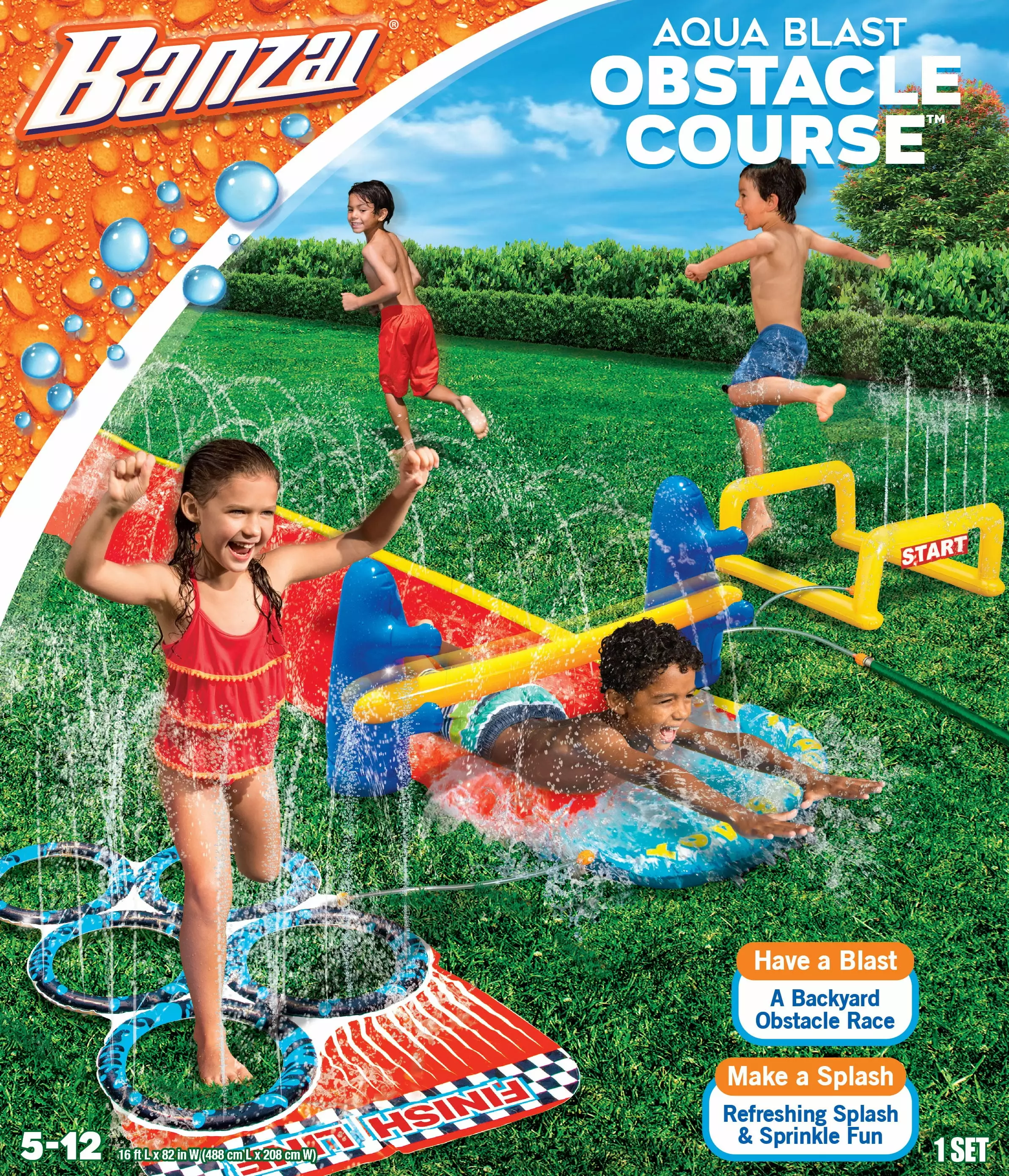 Banzai 2-in-1 Obstacle Course Water Slide. Ages 5-12. Unisex