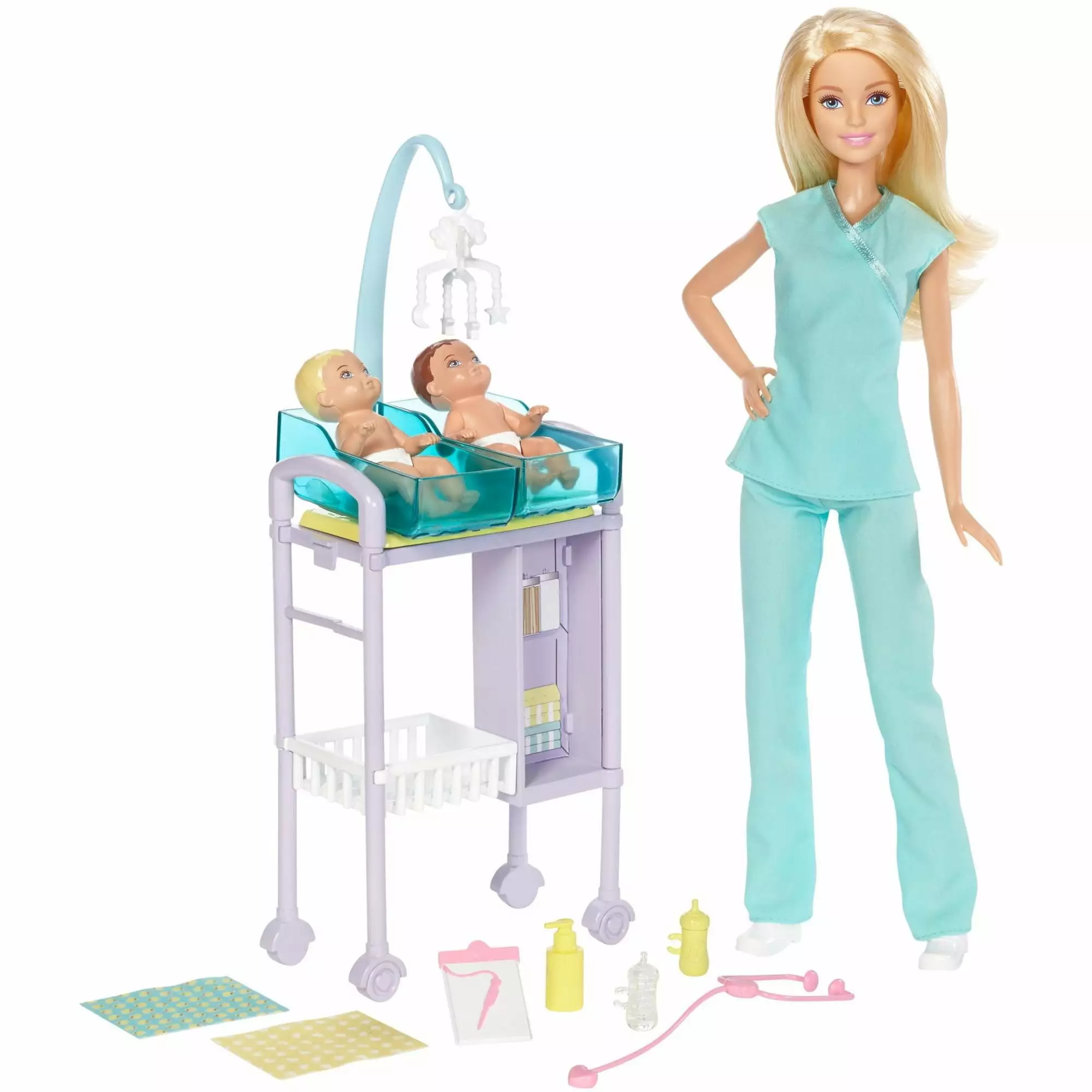 Barbie Careers Baby Doctor Barbie Doll. Blonde. with 2-Patients