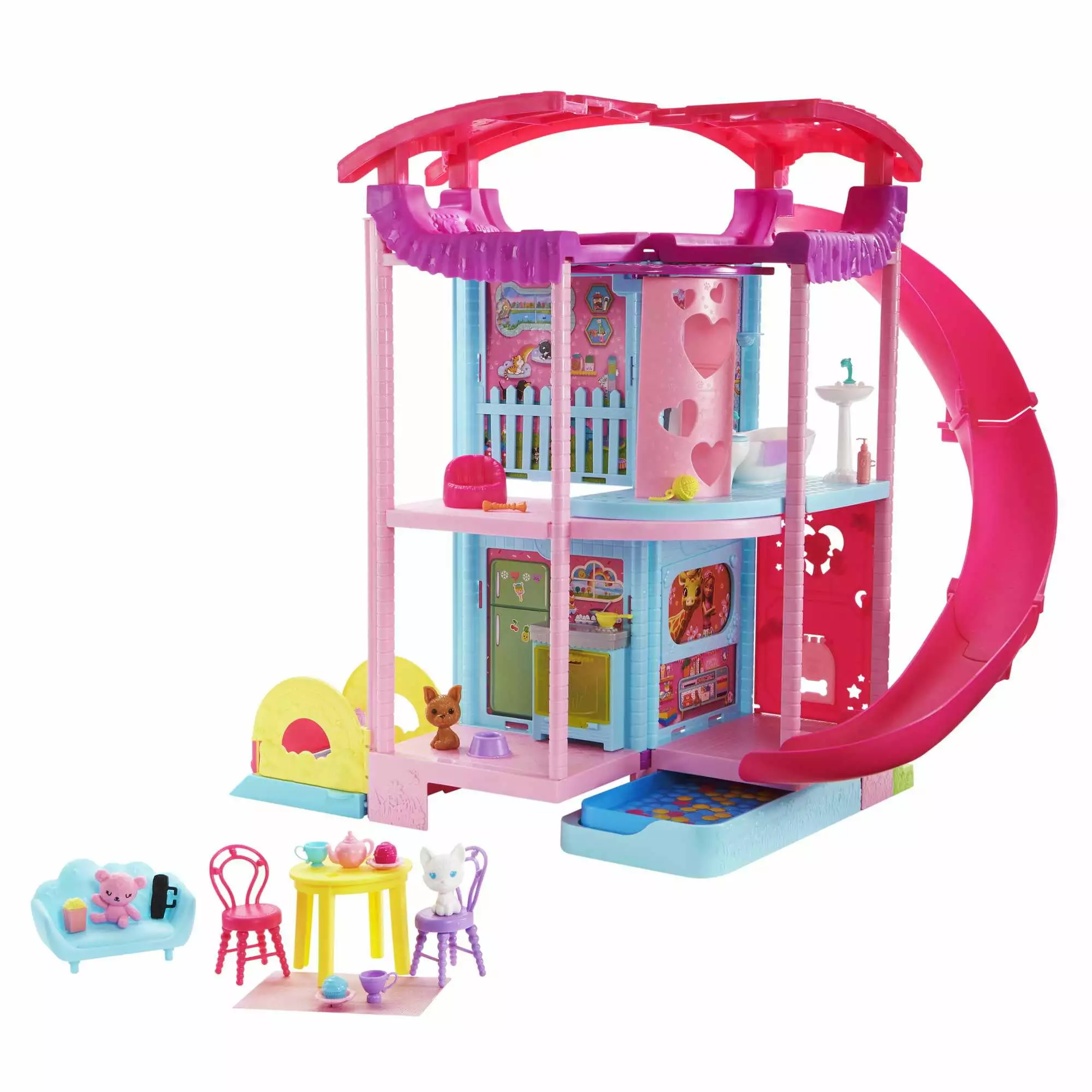 Barbie Chelsea Playhouse Dollhouse. Blonde Small Doll & 20+ Accessories. 3 Levels. Transforming Spaces