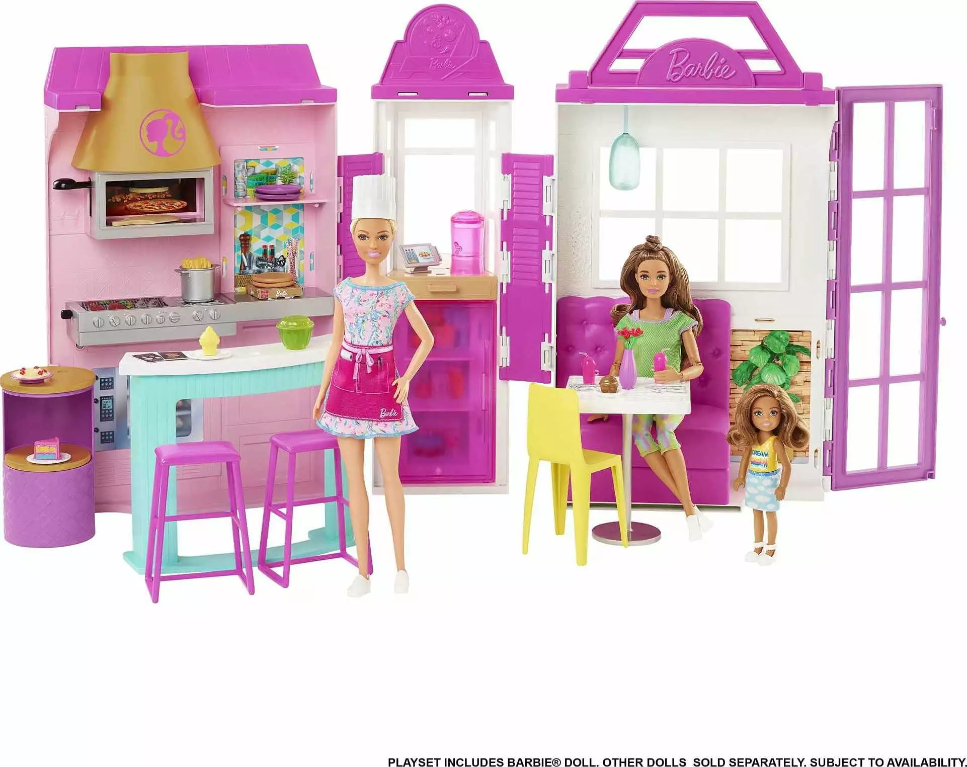 Barbie Cook 'n Grill Restaurant Playset with 30+ Pieces Gift for 3 to 7 Year Olds