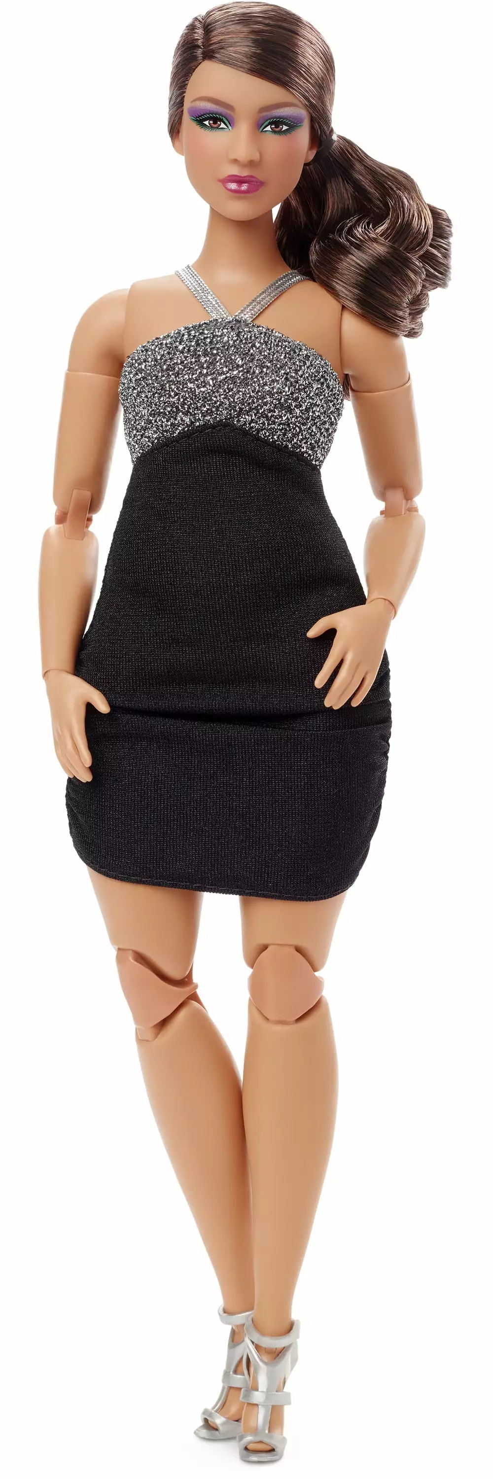 Barbie Looks Collectible Fashion Doll. Curvy with Wavy Brown Hair & Black Dress. Assembled 12 inch