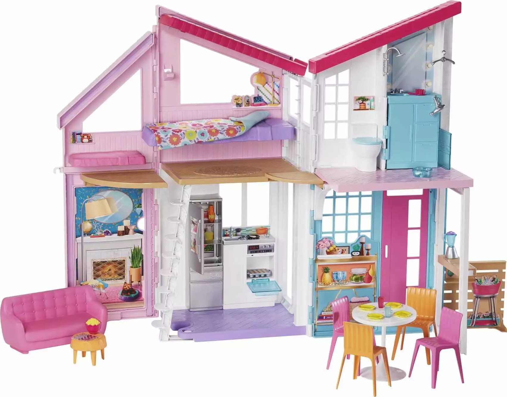 Barbie Malibu House Dollhouse Playset with 25+ Furniture and Accessories (6 Rooms). Multicolor