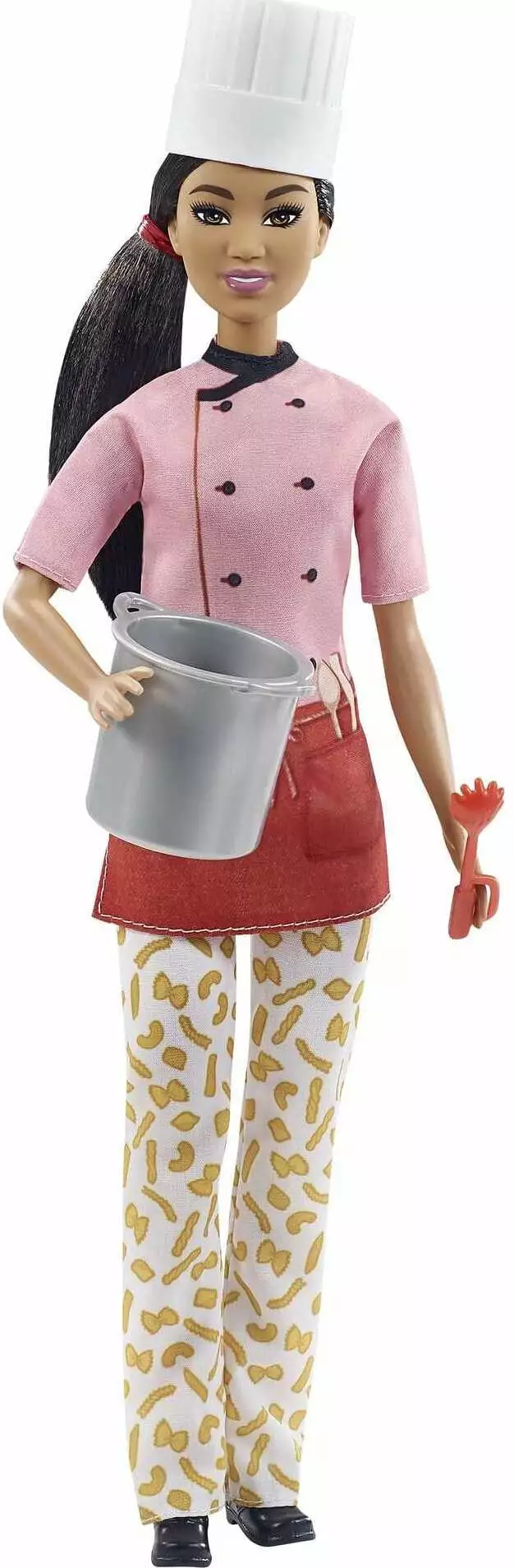 Barbie Pasta Chef Fashion Doll. Brunette with White Hat. Macaroni Pants. Pot & Pasta Accessories