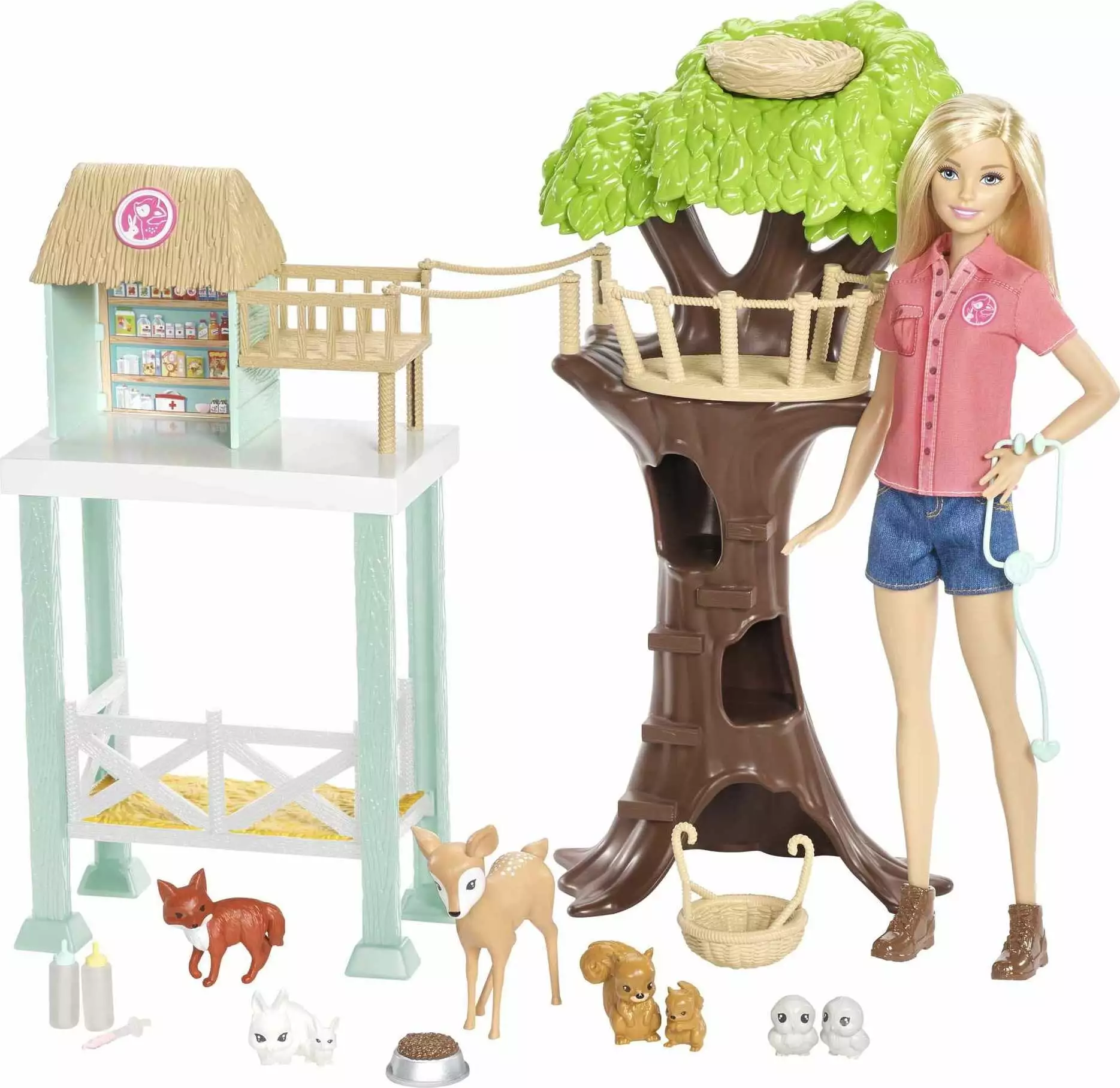 Barbie Pet Rescue Center Playset with Doll. 8 Animals & Accessories