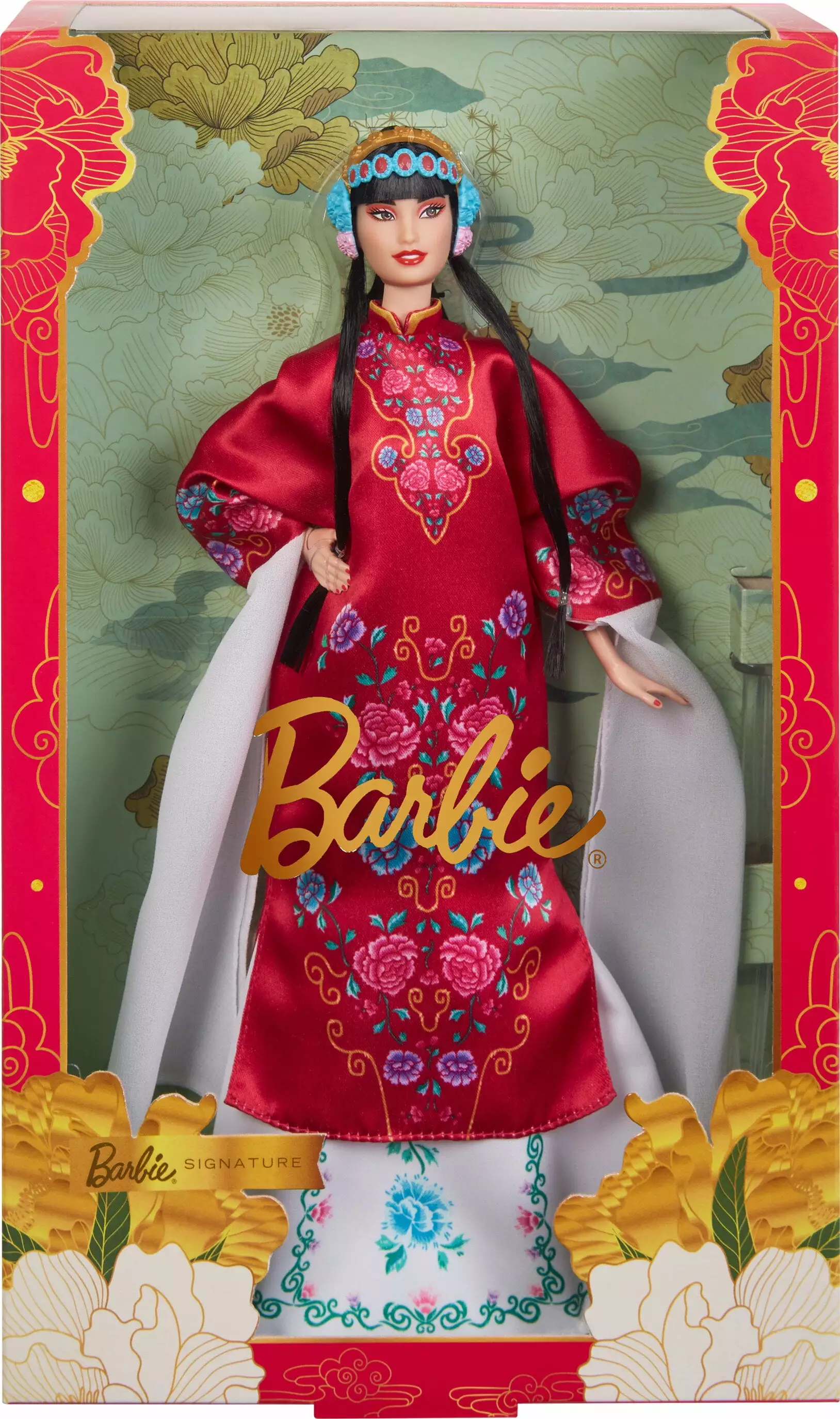 Barbie Signature Lunar New Year Collectible Doll in Red Floral Robe Inspired by Peking Opera