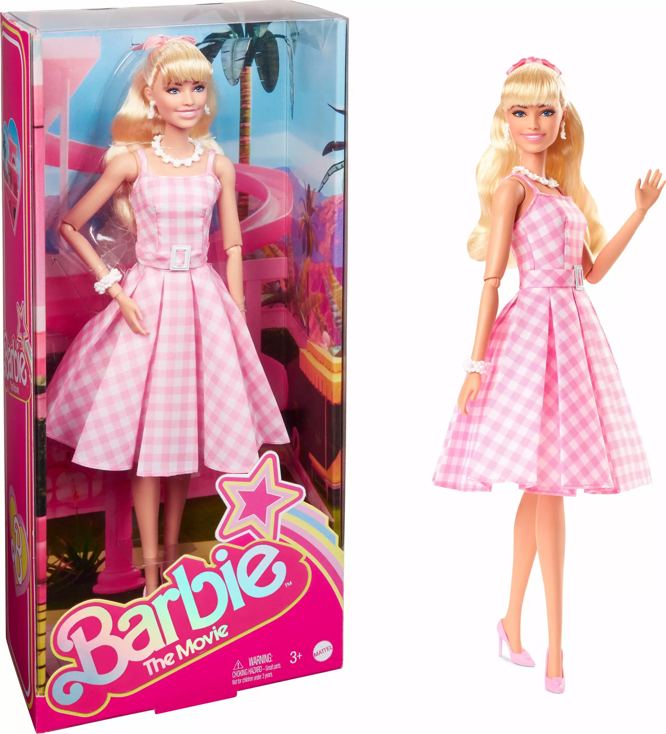 Barbie The Movie Collectible Doll. Margot Robbie as Barbie in Pink Gingham Dress. Toy for 3 Years and Up