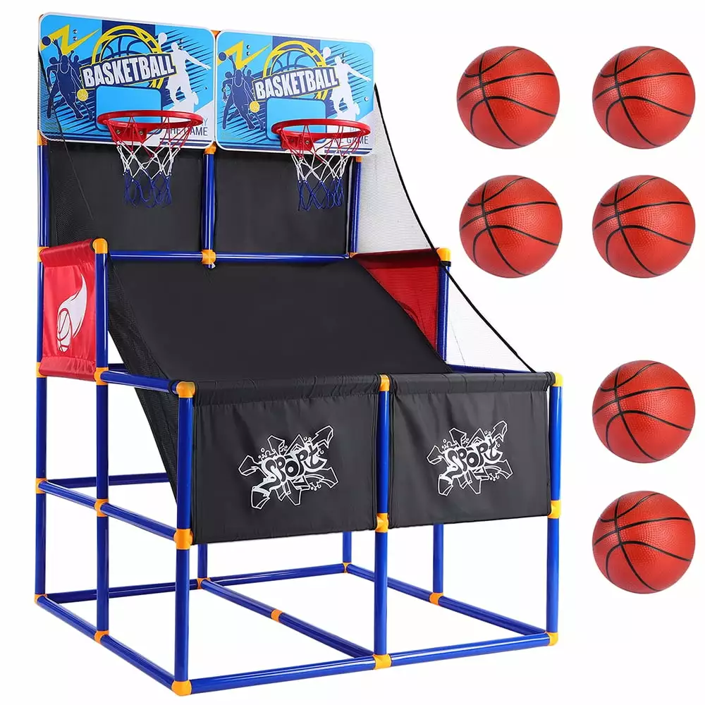 Basketball Goal for Kids. Outdoor Indoor Basketball Hoop Arcade Game with 6 Balls with Pump. Basketball Shooting System for Toddlers and Children. Sports Toys for 3-6 Year Old Boys Girls Gifts. W17910