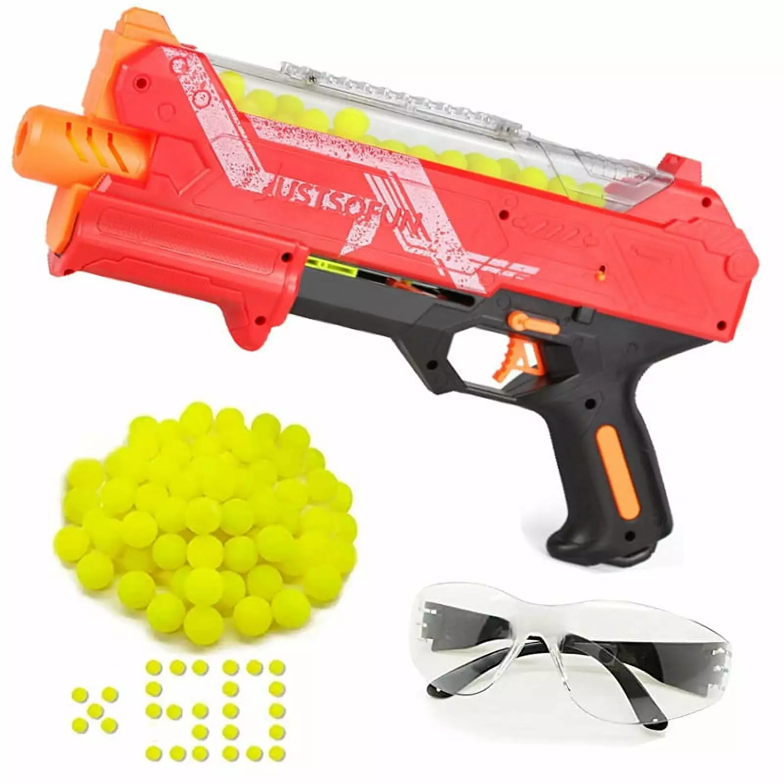 Blaster Gun with Goggles and 50 Rounds for Boys and Girls Compatible with Nerf Hyper Rounds Darts. Easy to Reload. Holds up to 50 Rounds-Red