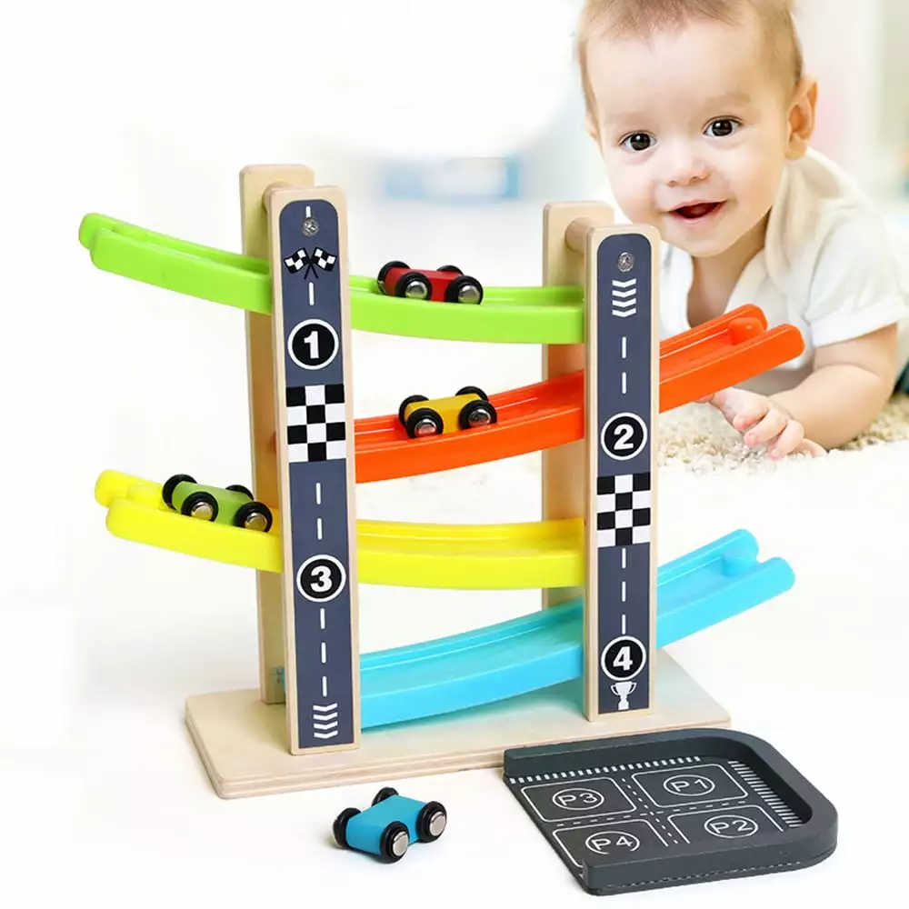 Boy And Girl Gifts Wooden Race Track Car Ramp Racer With 4 Mini Cars Toddler Toy for Men Women Kids Boys Girls Birthday Toy Gift