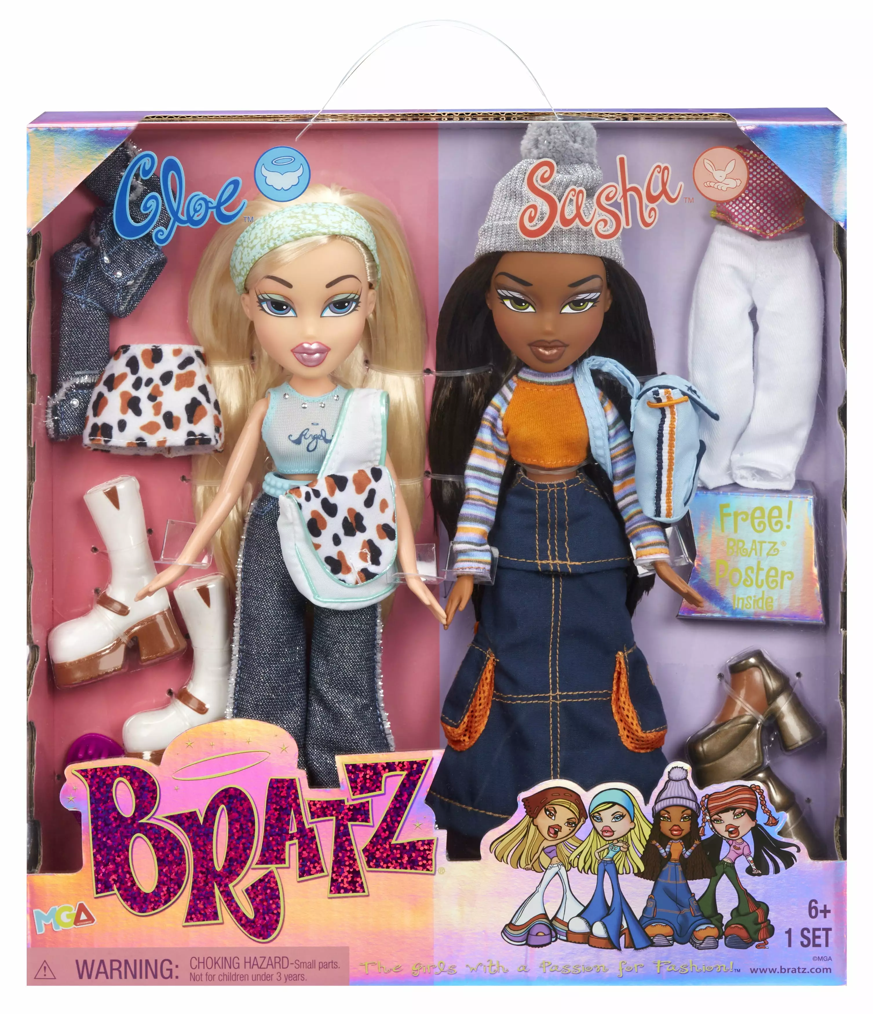 Bratz Original Fashion Dolls 2-Pack Cloe & Sasha. 4 Full Outfits and Accessories (Assembled Product Height: 12 inches)