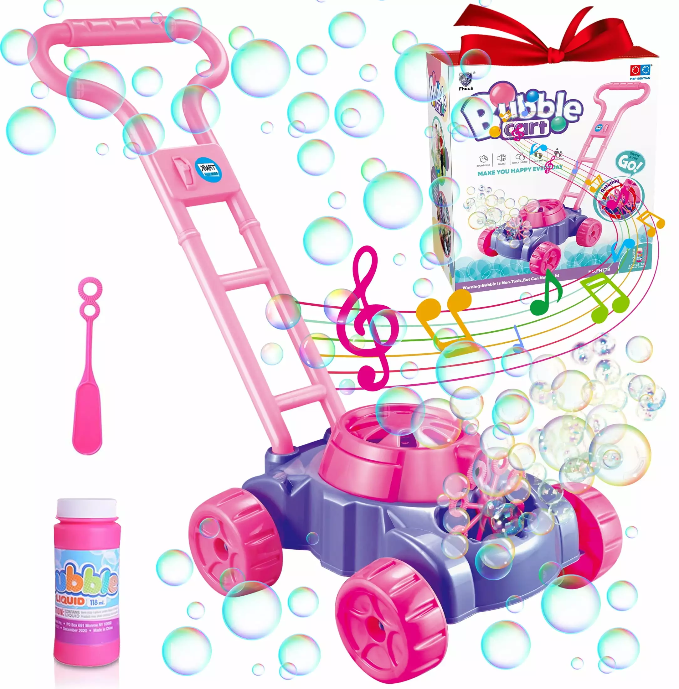 Bubble Lawn Mower Toddler Toys - Baby Toys Bubble Machine Summer Outdoor Toys Games. Bubble Mover Push Toy for Age 1 2 3 4 Year Old Preschool Kid Boys Girls Birthday -pink