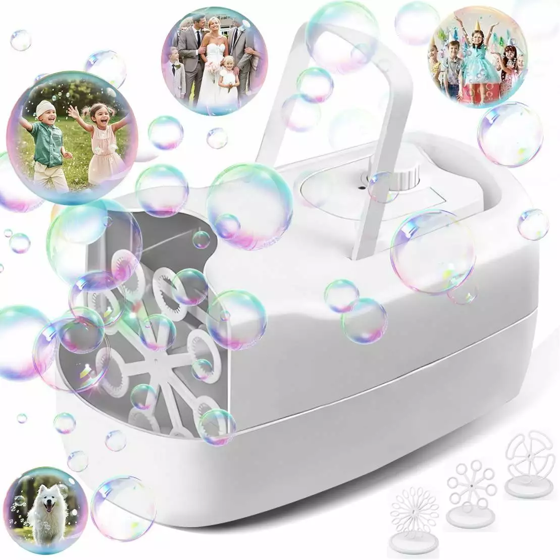 Bubble Machine for Kids. 2 Speeds & 10000+ Bubbles per Minute. Bubble Blower for Toddlers with 3 Wands. Professional Automatic Bubble Machine for Parties