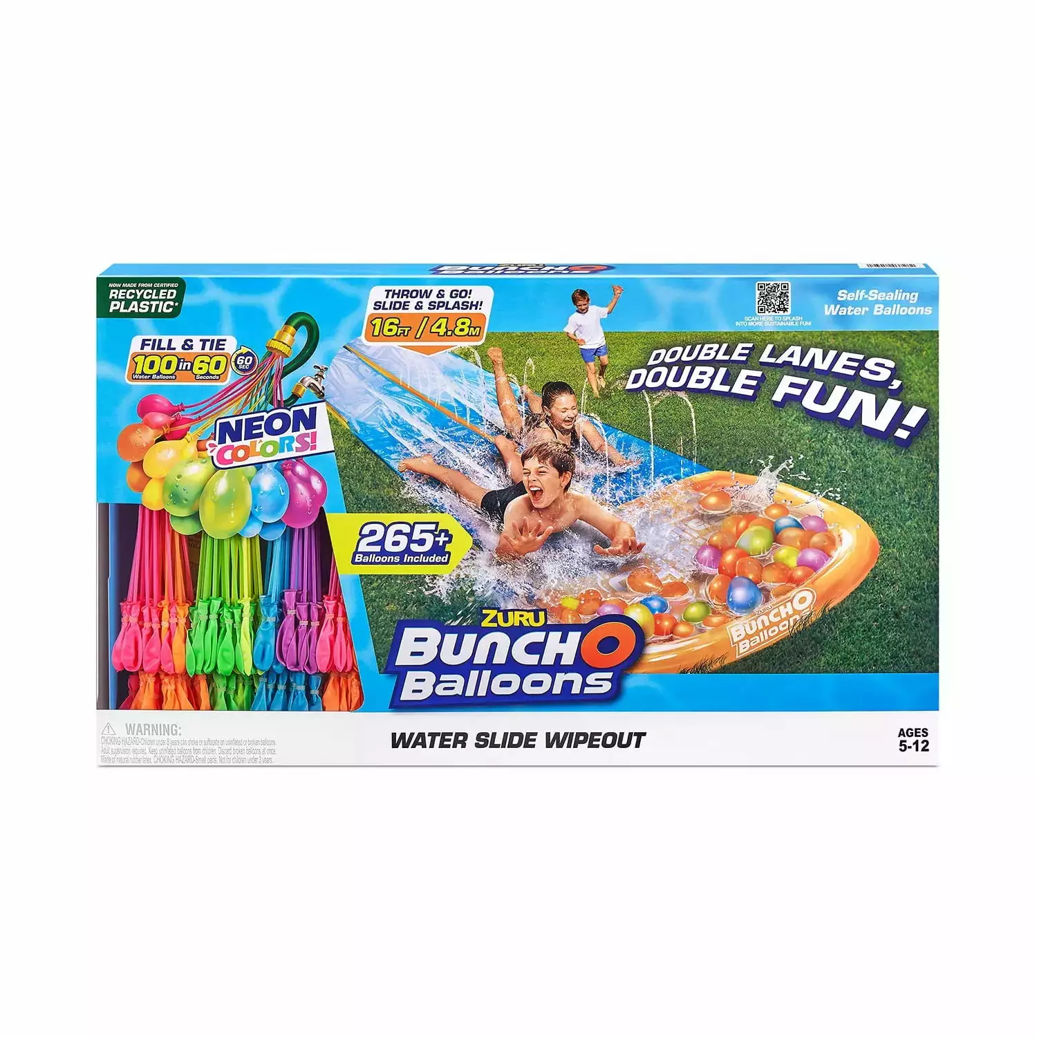 Bunch O Balloons Double Lane Waterslide Wipeout Slip & Slide. 265 Water Balloons