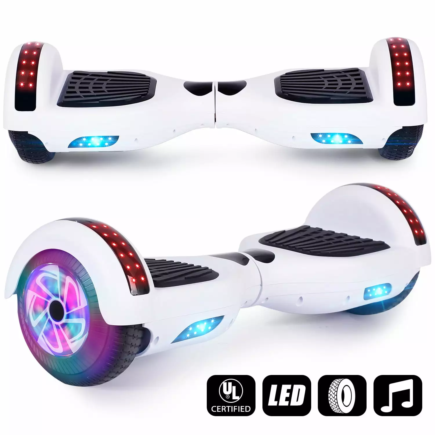 CBD Hoverboard for Kids Ages 6-12. 6.5 inch Bluetooth Hoverboard with LED Lights. Self Balancing Electric Scooter for Kids Gift White