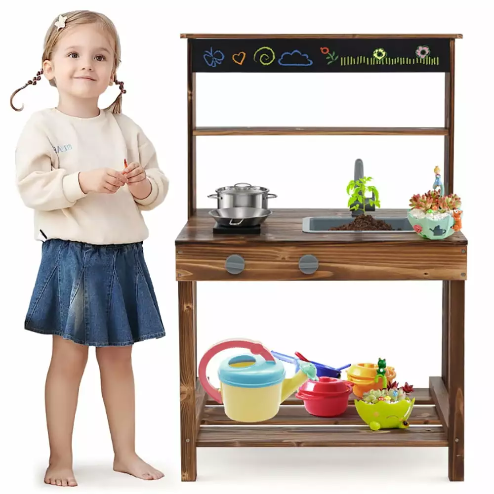 CIPACHO Outdoor Mud Kitchen for Kids with Rotatable Faucet and Removable Sink. Play Kitchen Sets for Kids Ages 3-8. Natural