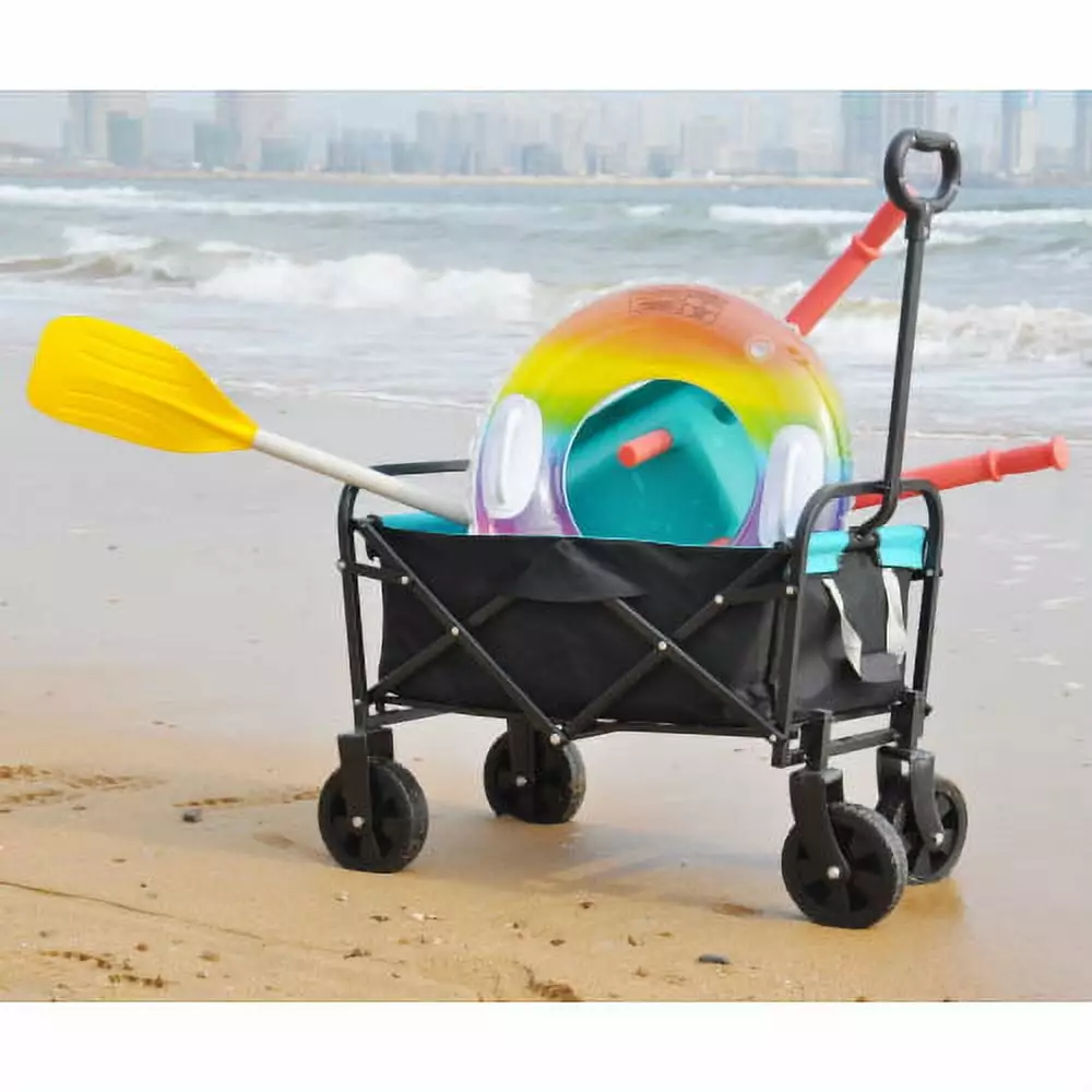 CLEARANCE! Heavy Duty Beach Wagon Cart Outdoor Folding Utility Camping Garden Beach Cart with Universal Wheels Adjustable Handle Shopping