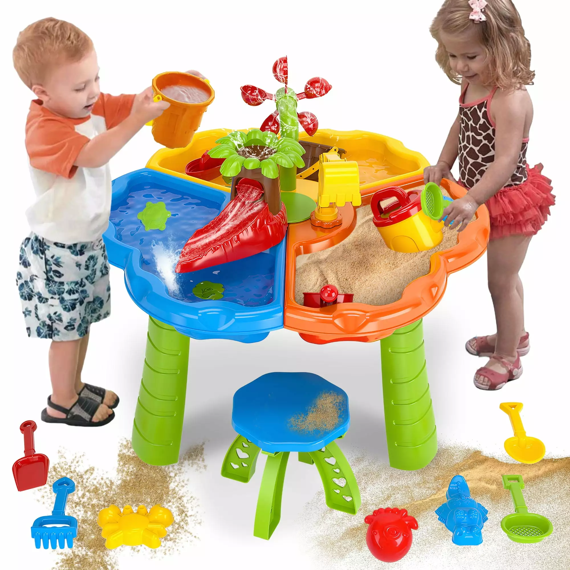 COCLUB 3-in-1 Kids Sand Water Table for Toddlers 3-5. 33PCS Sandbox Table Kids Activity Sensory Play Table Summer Outdoor Toys for Boys Girls