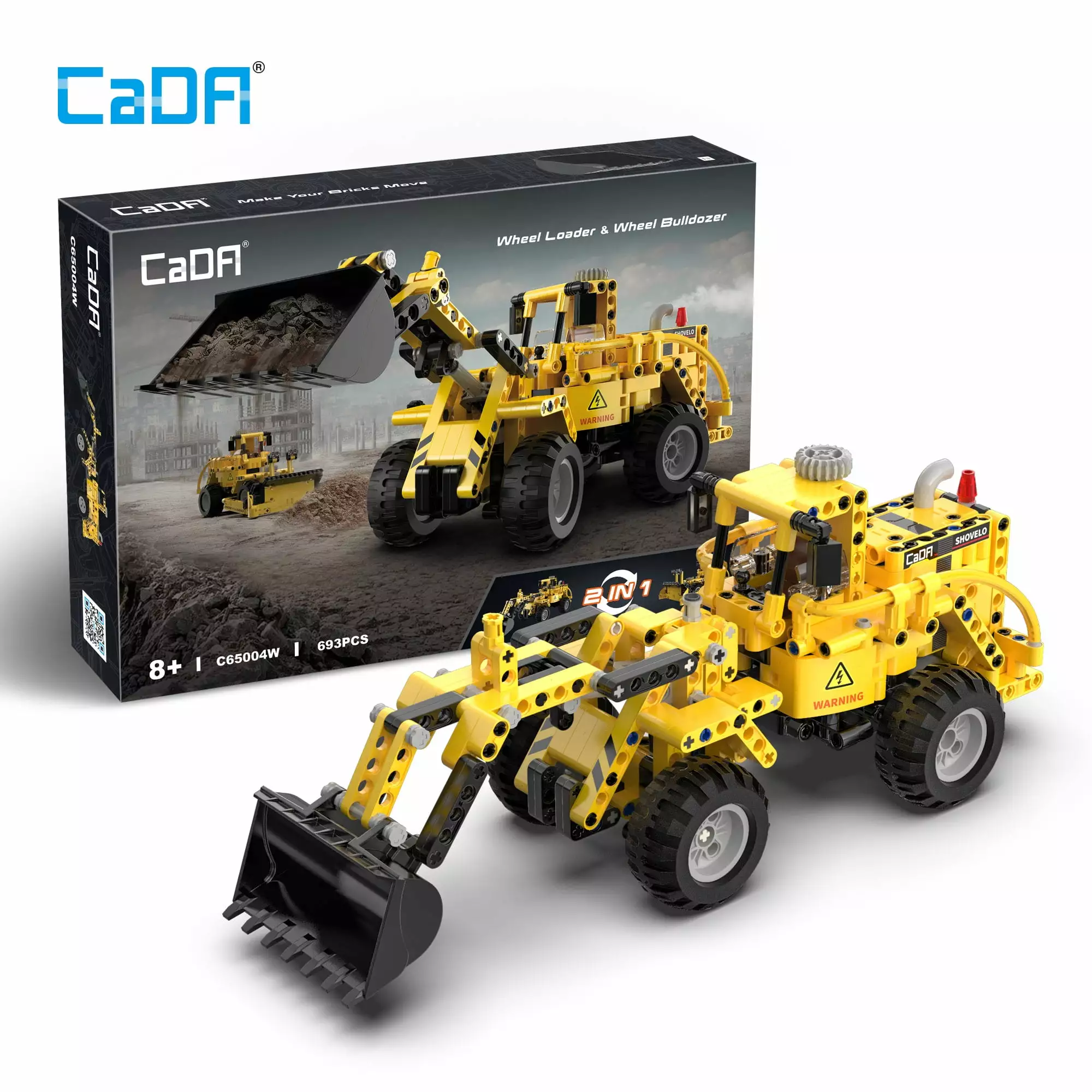 CaDA Wheel Loader & Wheel Bulldozer Model Building Set C65004W Building Toy for Kids 8+ (693 Pieces)