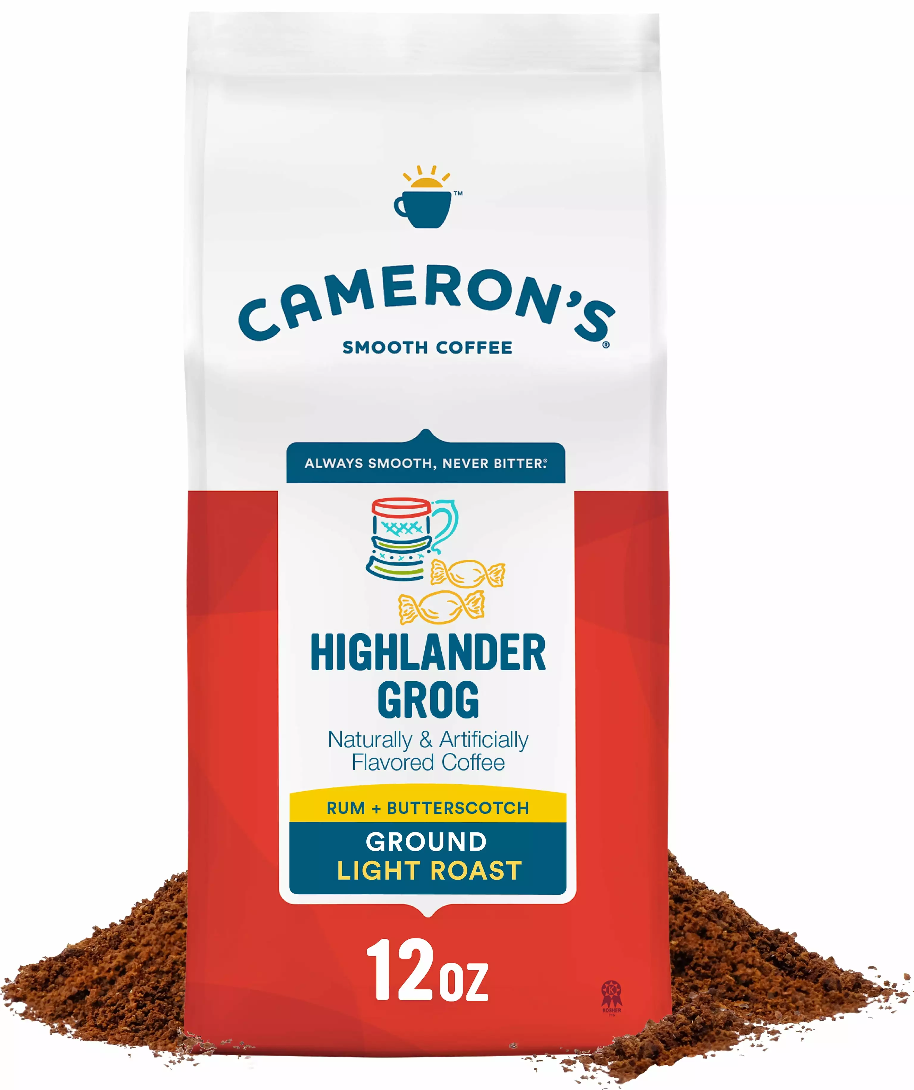 Cameron's Specialty Coffee Flavored Highlander Grog Light Roast Ground Coffee. 12 oz. Bag