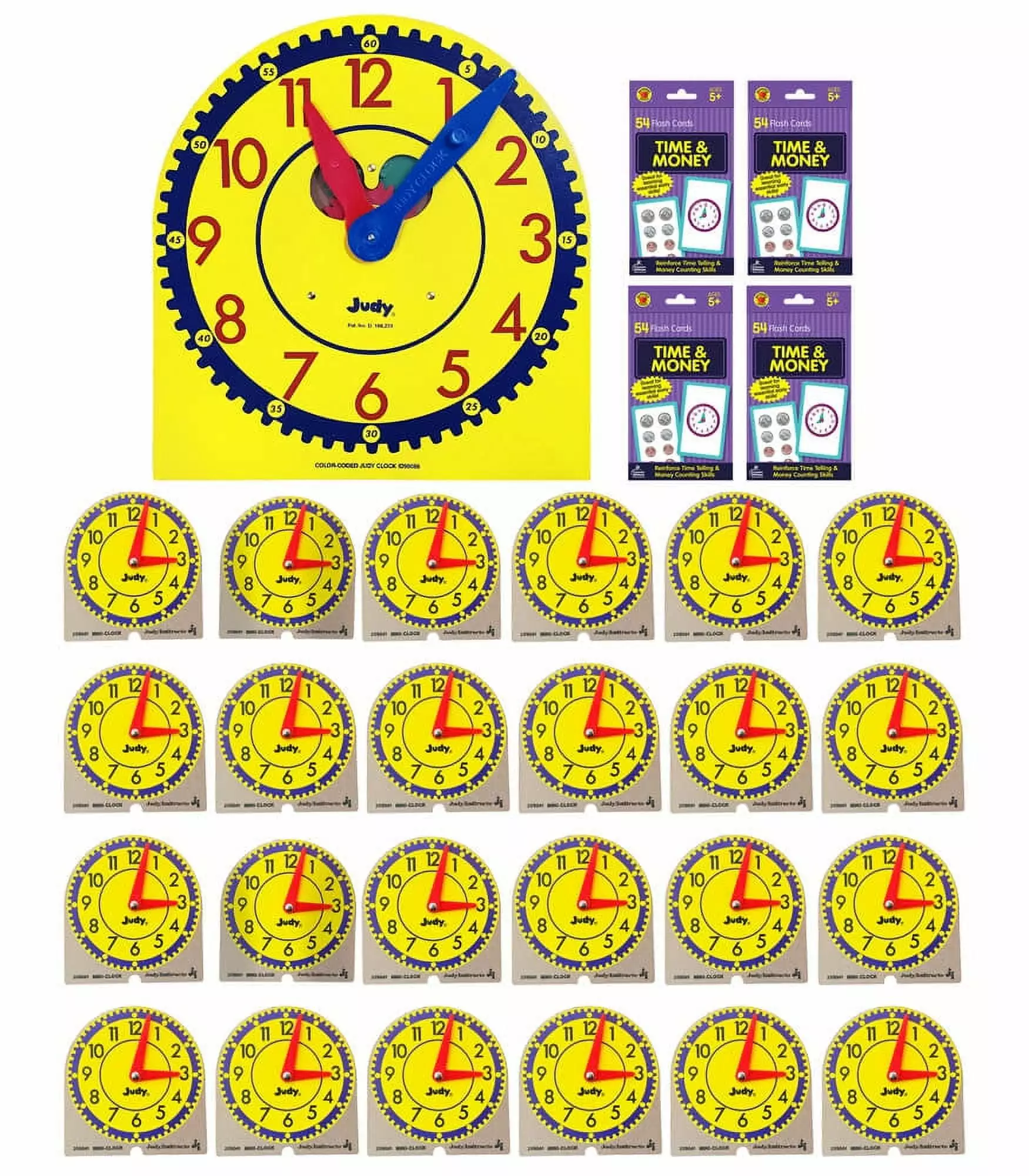 Carson Dellosa Judy Clock Classroom Set Grade K-3 (1 clock. 24 mini clocks. 216 flash cards)