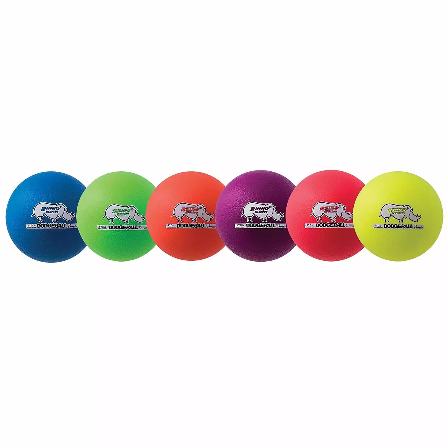 Champion Sports 6 Inch Rhino Skin Low Bounce Dodgeball Neon Rainbow Dodgeball Set