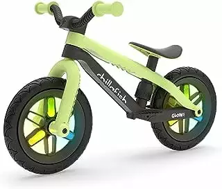 Chillafish BMXie Glow lightweight balance bike with light-up wheels when riding. for kids 2 to 5 years. 12-inch airless rubberskin tires. adjustable seat without tools. Pistachio