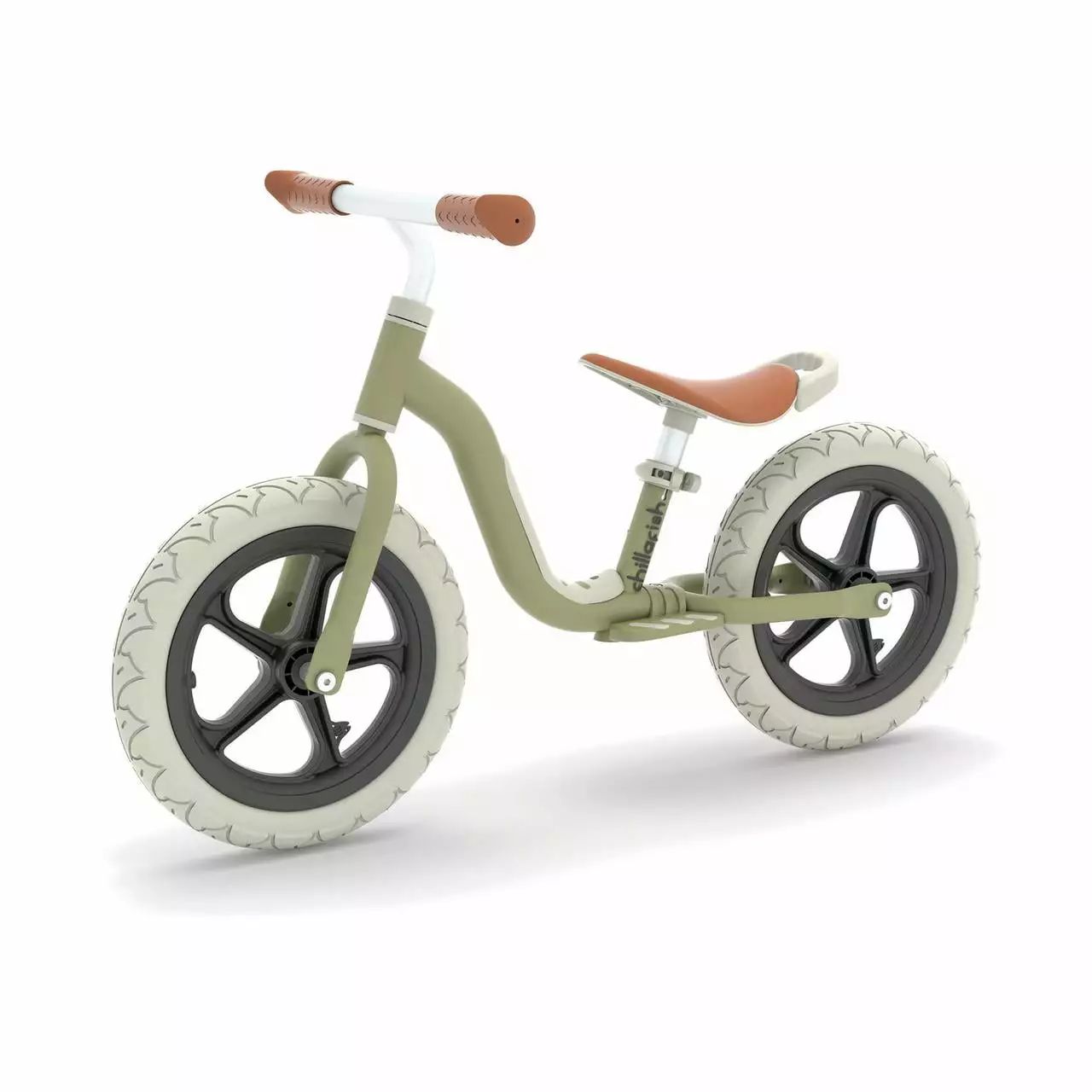 Chillafish Charlie Lux lightweight toddler balance bike with carry handle. integrated footrest. adjustable seat and handlebar. puncture-proof 12 EVA wheels. kids 2-5 years. Olive