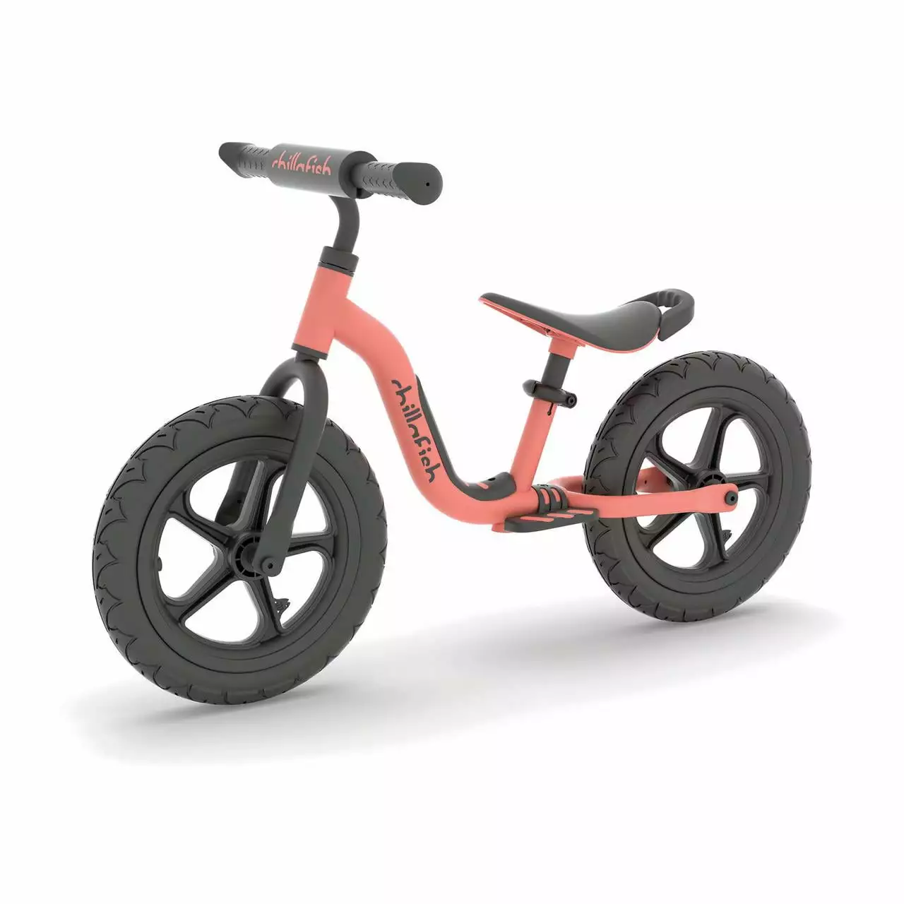 Chillafish Charlie Sport lightweight toddler balance bike with carry handle. integrated footrest. handlebar foam. adjustable seat and handlebar. puncture-proof 12 RS tires. kids 2-5 years. Flamingo