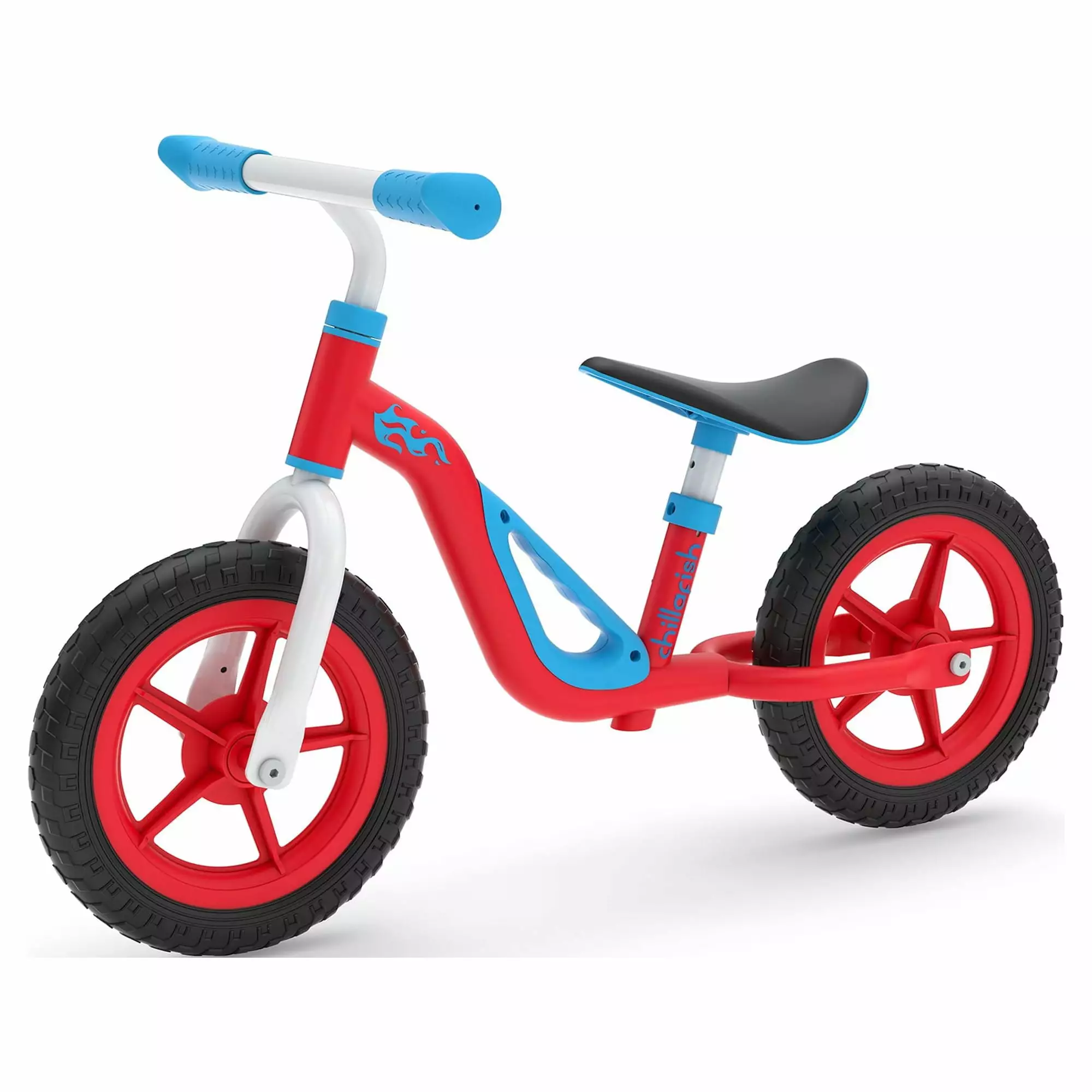 Chillafish Charlie lightweight toddler balance bike with carry handle. adjustable seat and handlebar. puncture-proof 10-inch wheels. for kids 18-48 months. Red