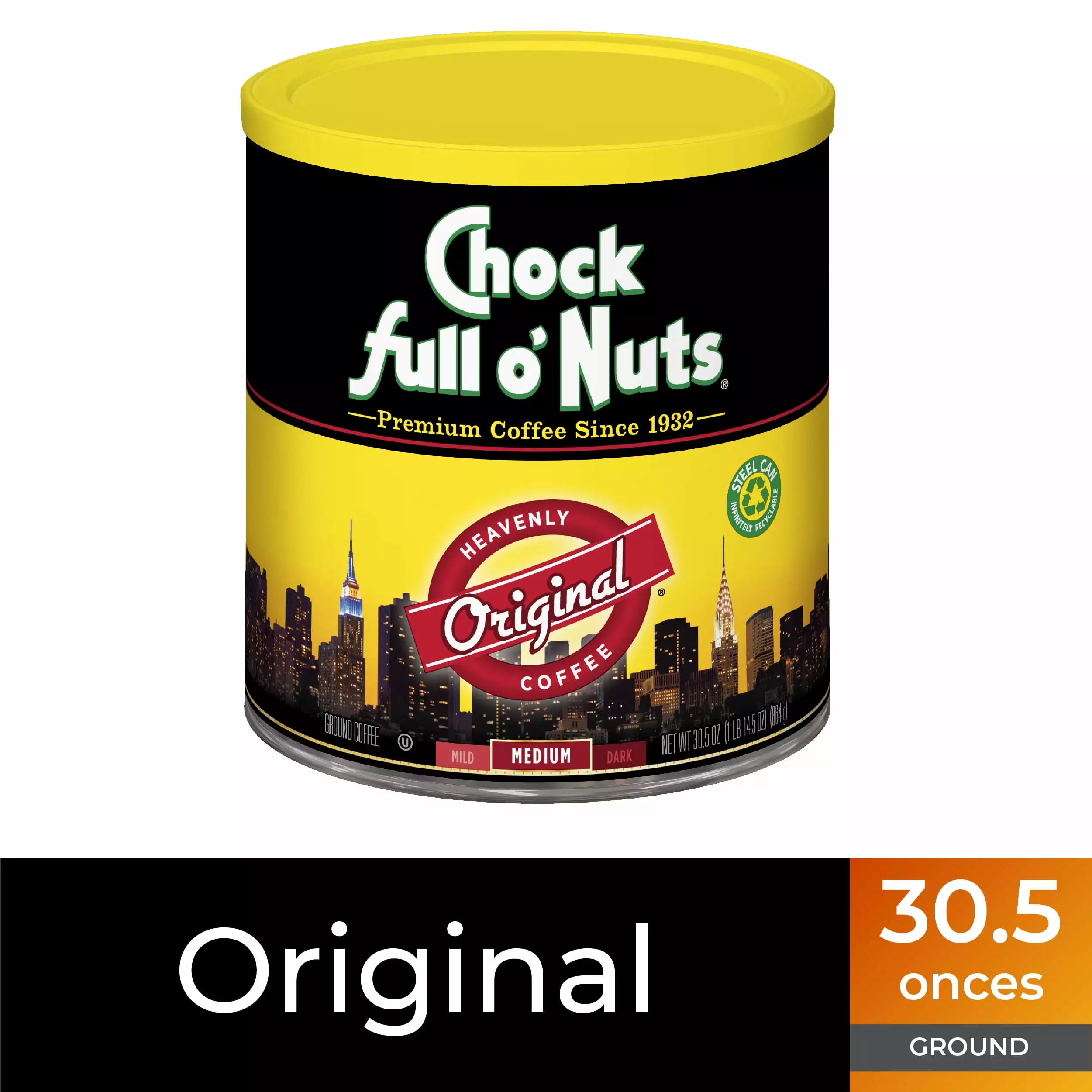 Chock Full o'Nuts? Original Blend Ground Coffee. Medium Roast. 30.5 Oz. Can