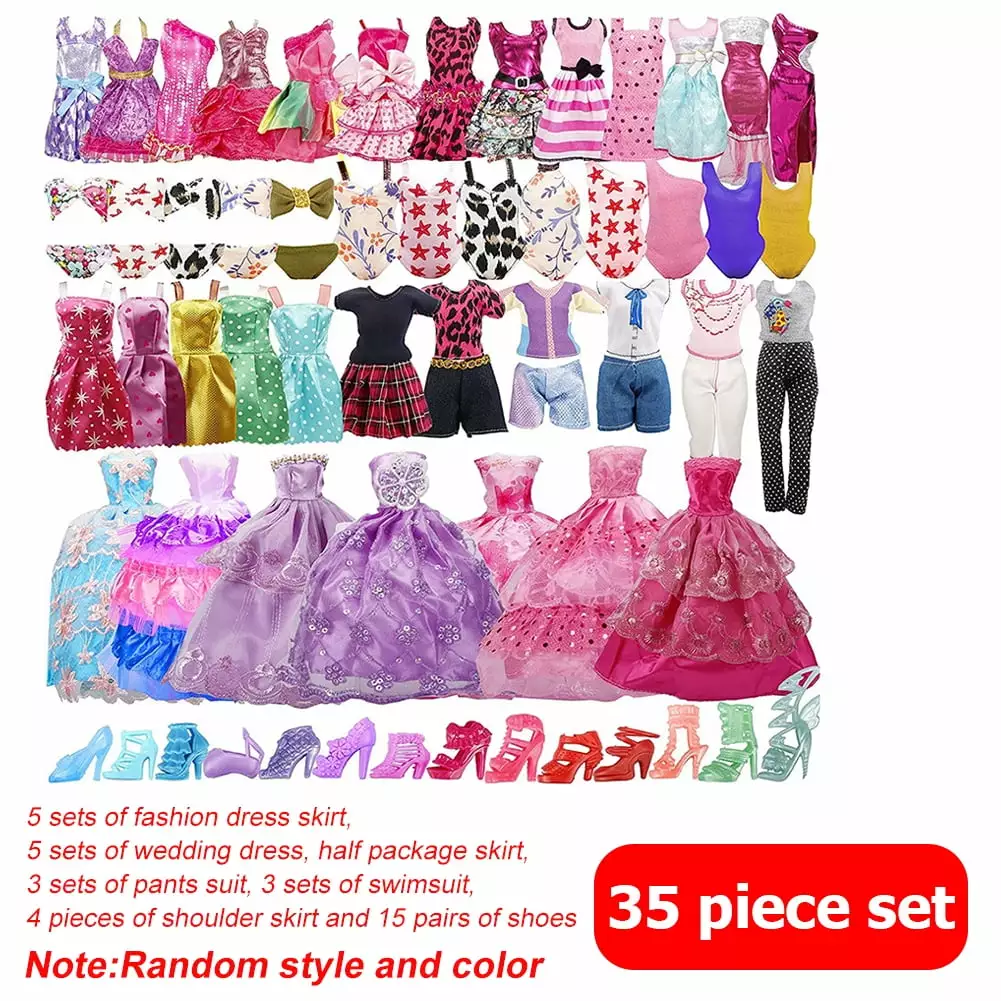 Clearance! Lotpreco 35 Pcs Handmade Doll Clothes and Accessories .5 Wedding Gowns 5 Fashion Dresses 3 Pants 3 Bikini Swimsuits 15 Shoes 4 Short Skirts for Girls. Suit for 11.5 Inch Doll