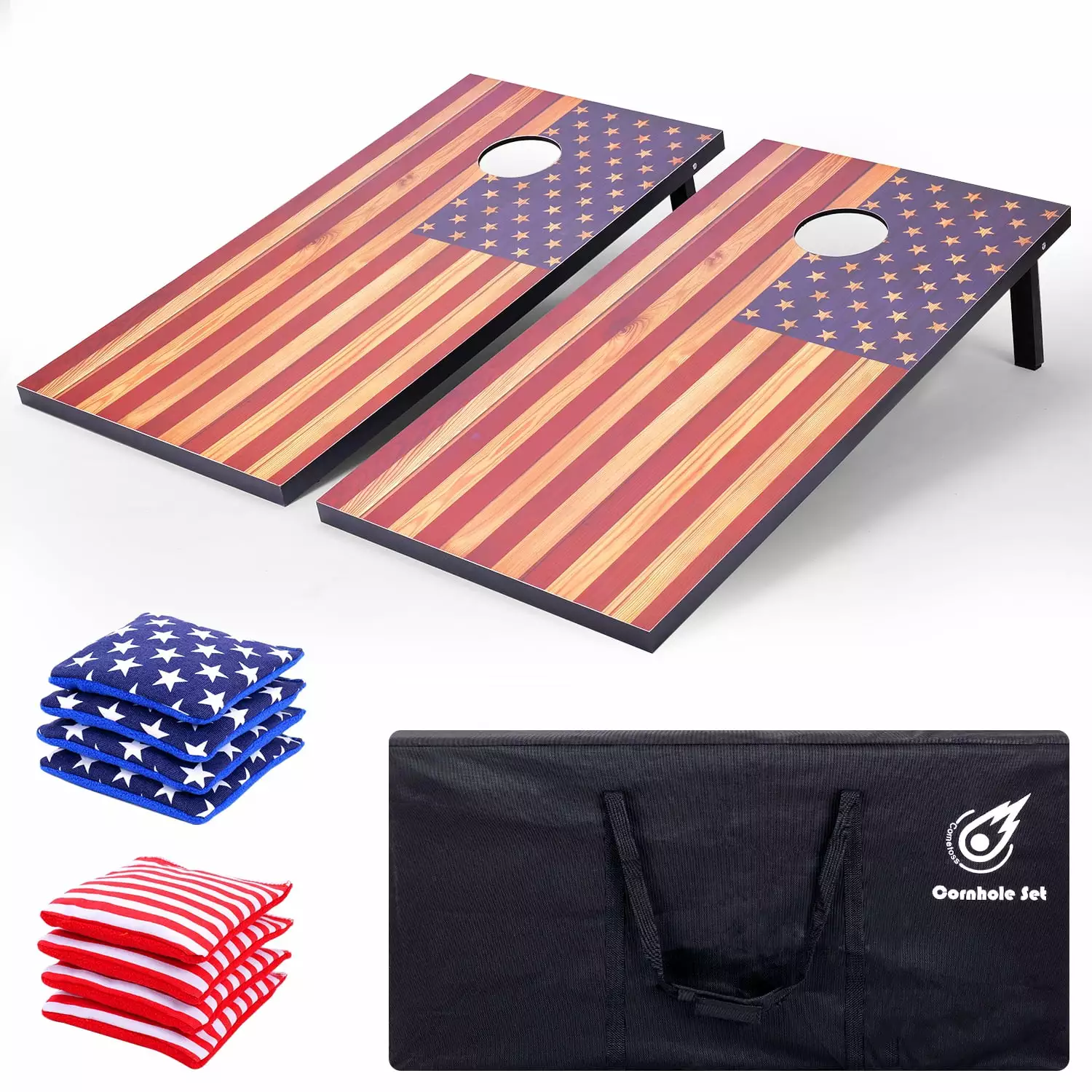 Cometoss Cornhole Set Corn Holes Outdoor Game 4' x 2' Cornhole Boards Bean Bag Toss Game Outdoor for Family Lawn Beach Outside Activities.Include 8 Bean Bag 1 Carrying Bag 47.2x23.6 Inch America Flag