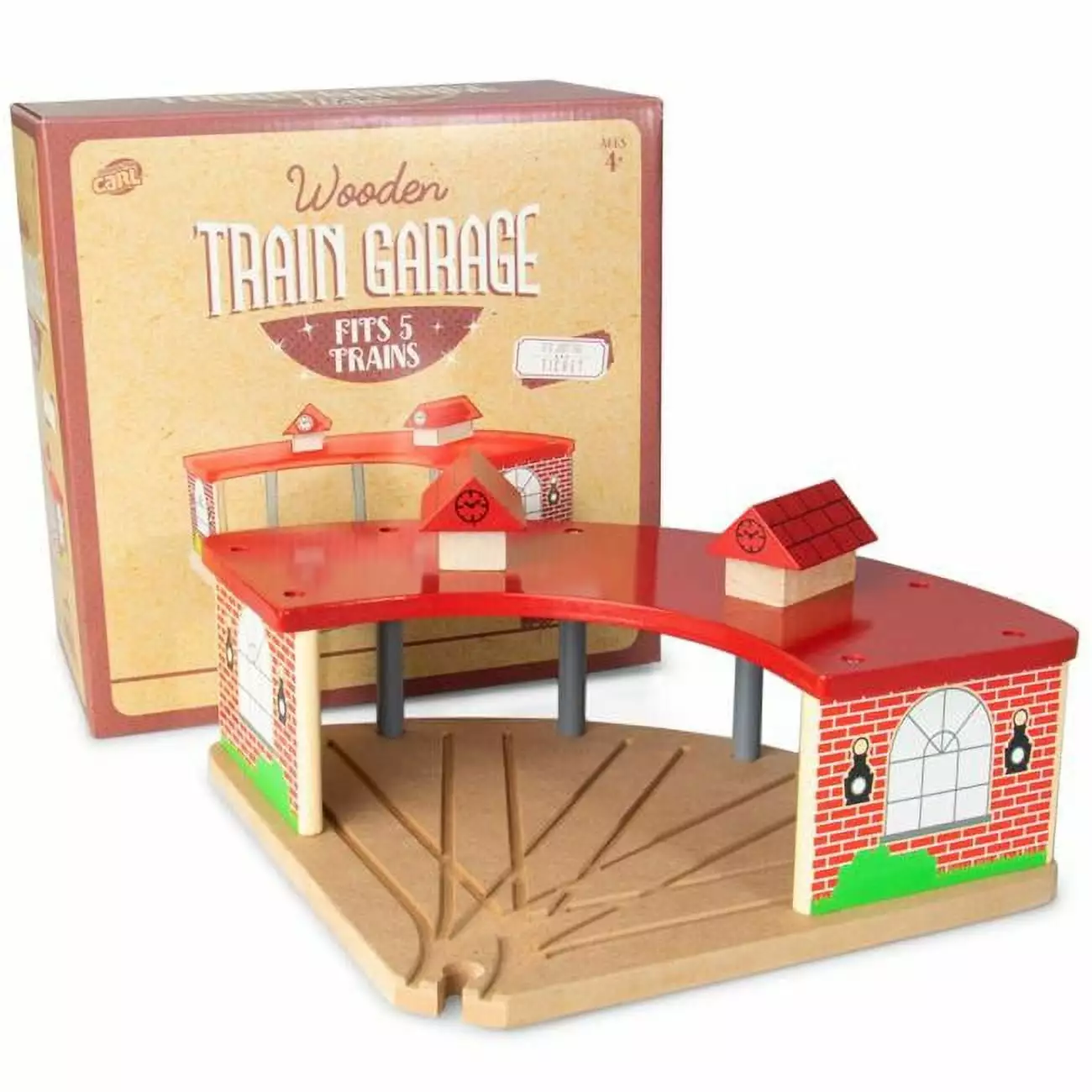 Conductor Carl Wooden Train Track Train Garage - Train Storage Garage for Wooden Train Tracks & Sets - Compatible with Most Big Brands & All Track Sets