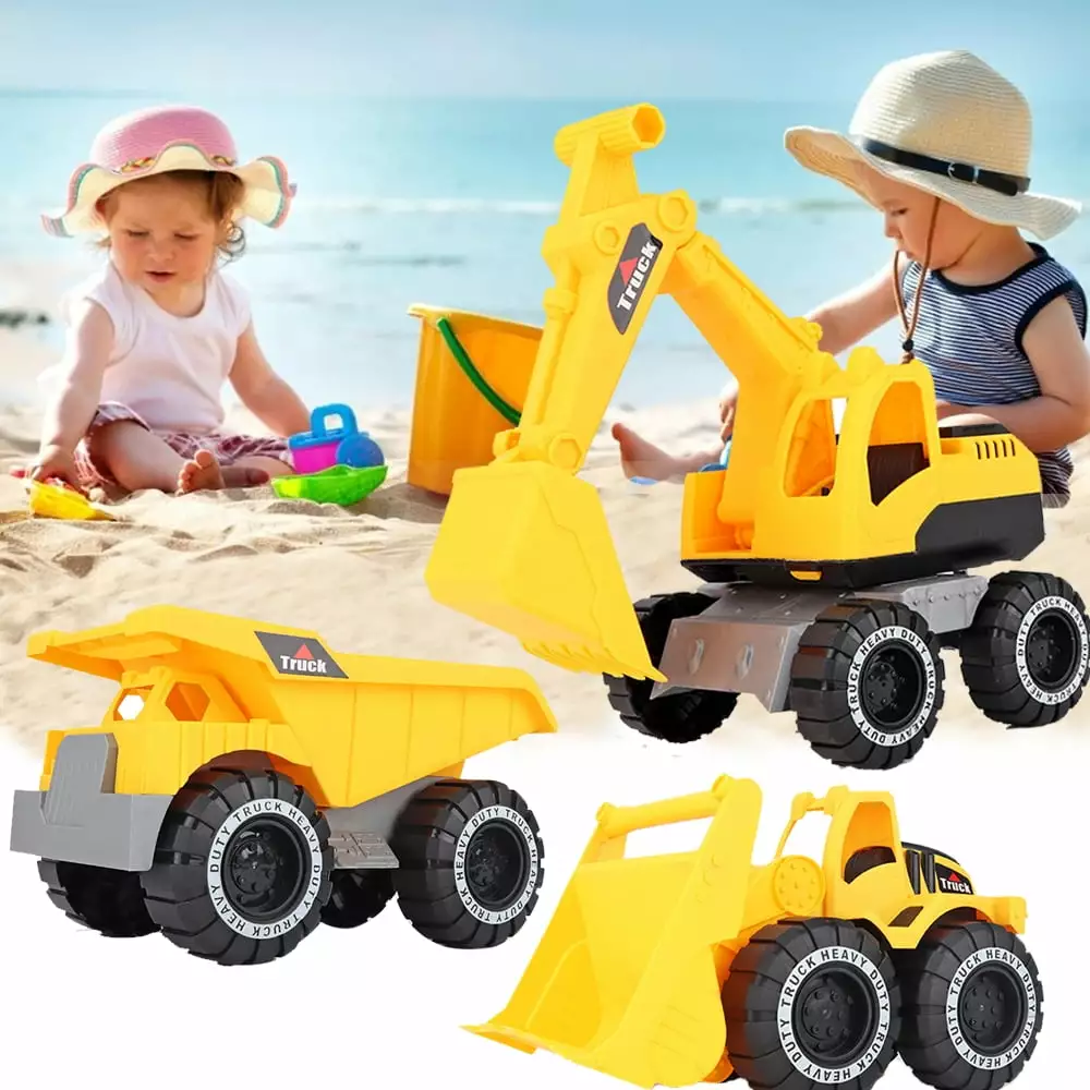 Construction Vehicle Set.3Pcs construction beach Play Car Toy.Outdoor Sandbox Car Toys for Kids Ages 2 & up. Beach toy.Dump Truck. Loader. Excavator.Best Birthday Gifts for Kid