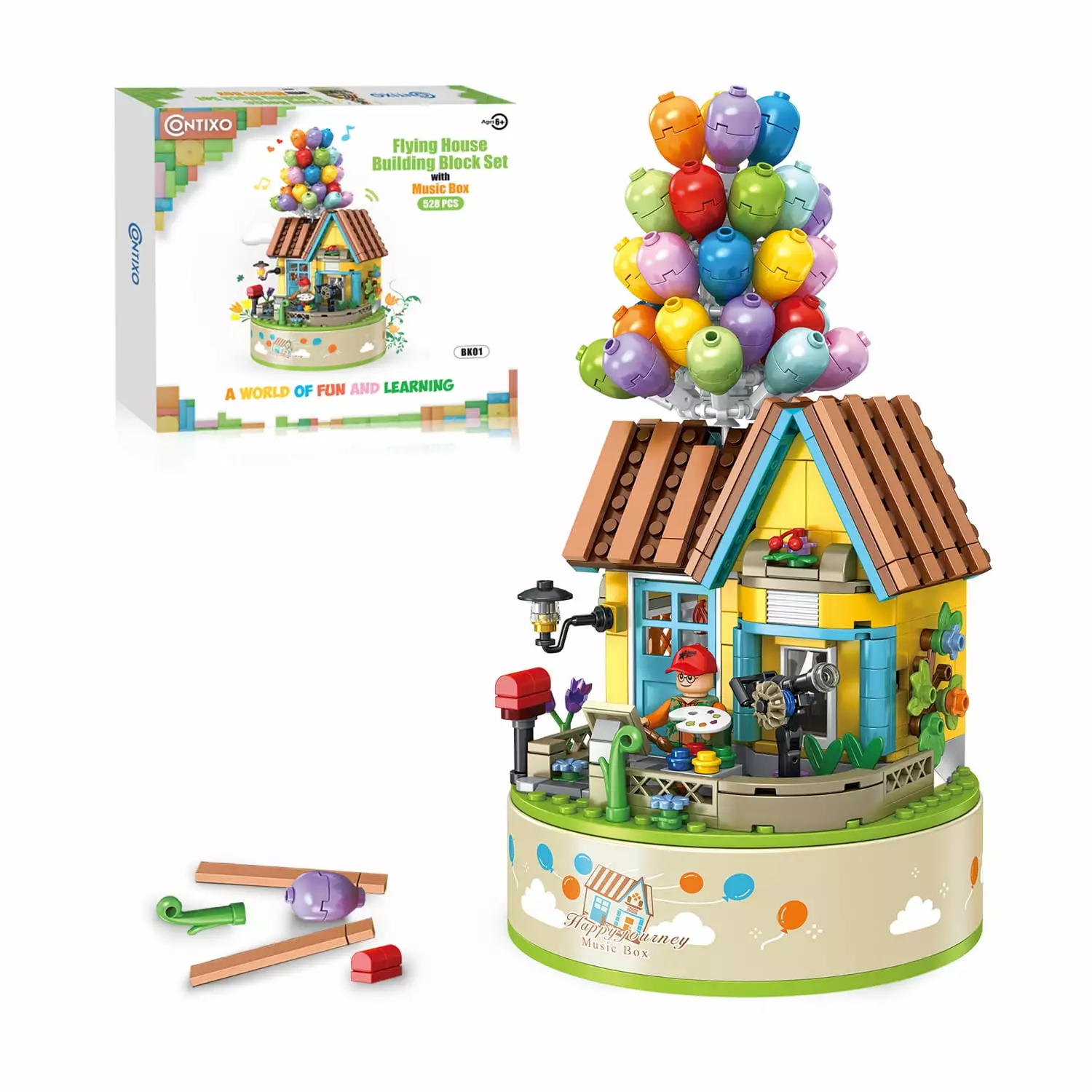 Contixo BK01 Carousel Music Box - 528 pcs Building Blocks. STEM Toy. Flying Balloon House