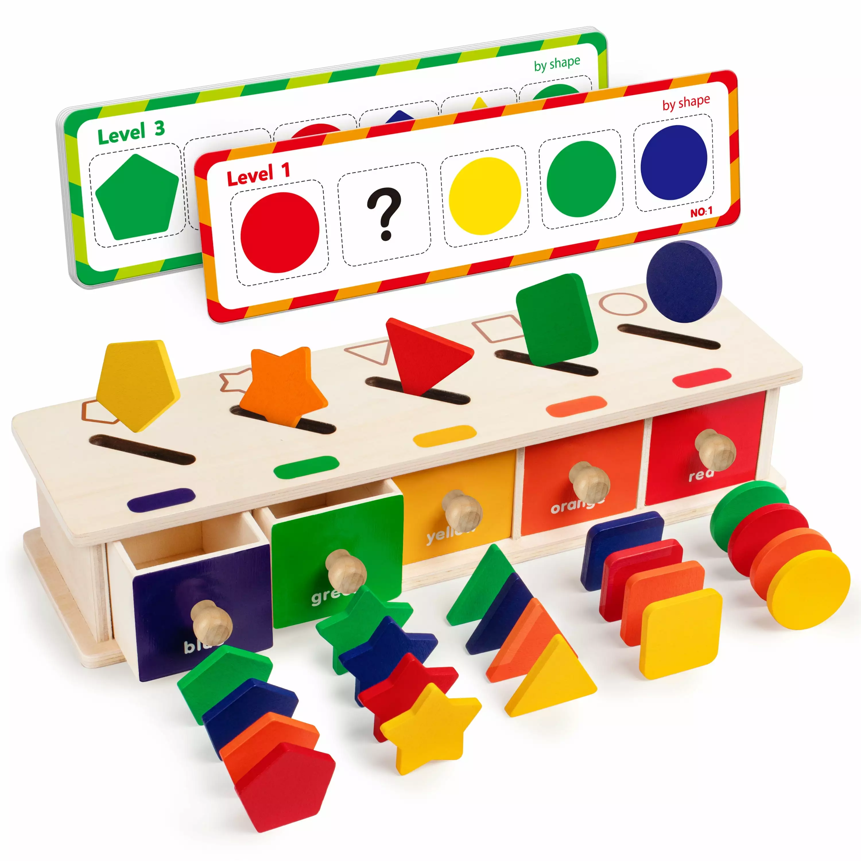 Coogam Montessori Toys Wooden Color Shape Sorting Box Game Geometric Matching Blocks Early Learning Educational Toy for 3 4 5 Year Old Baby Toddlers