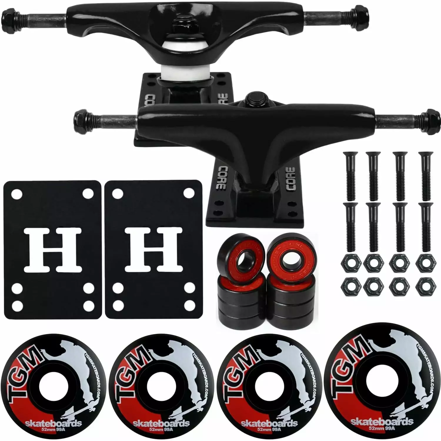 Core Mini 4.75 Skateboard Trucks. Wheels. ABEC 5. Black