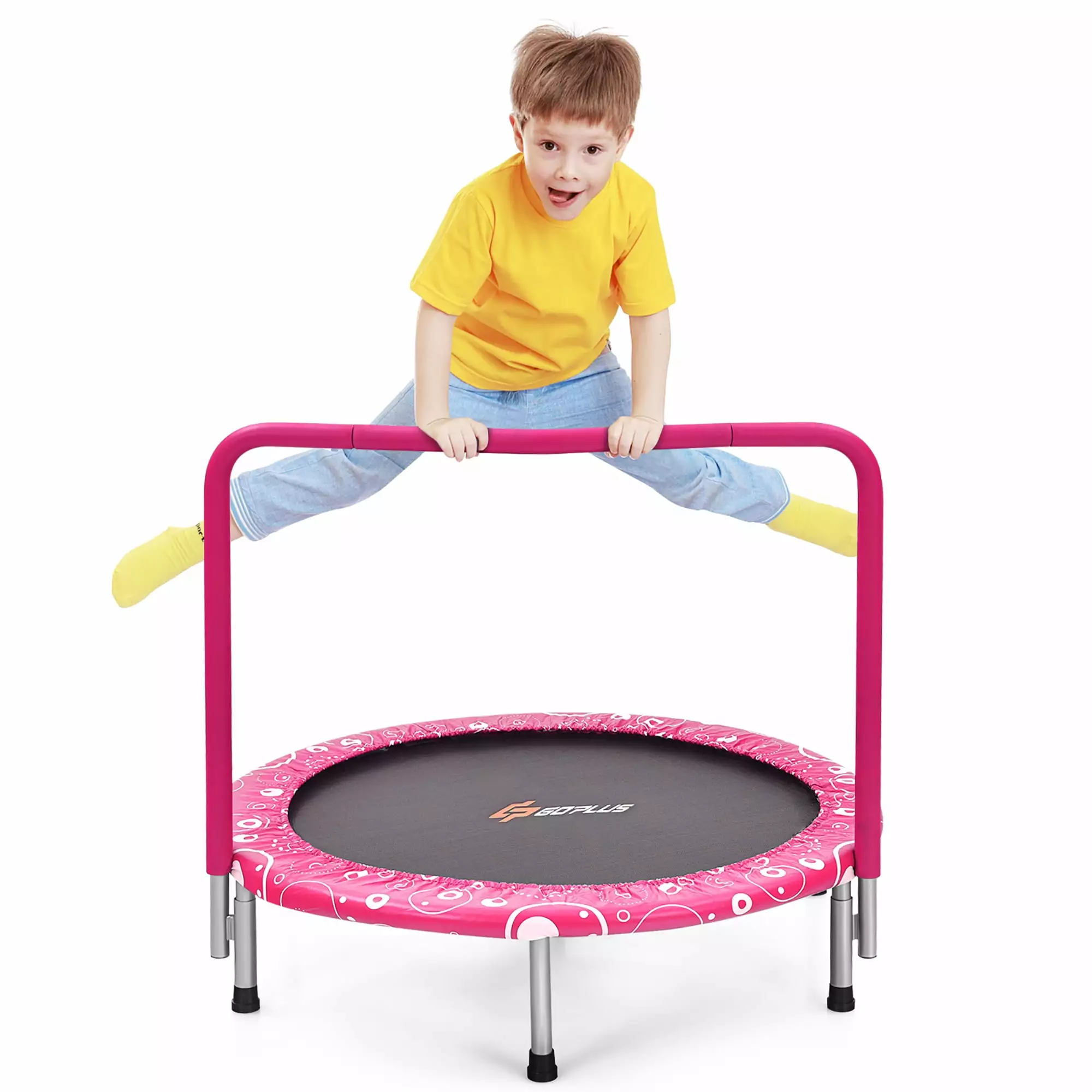 Costway 36'' Kids Trampoline Rebounder W/Full Covered Handrail & Pad Indoor Outdoor Pink