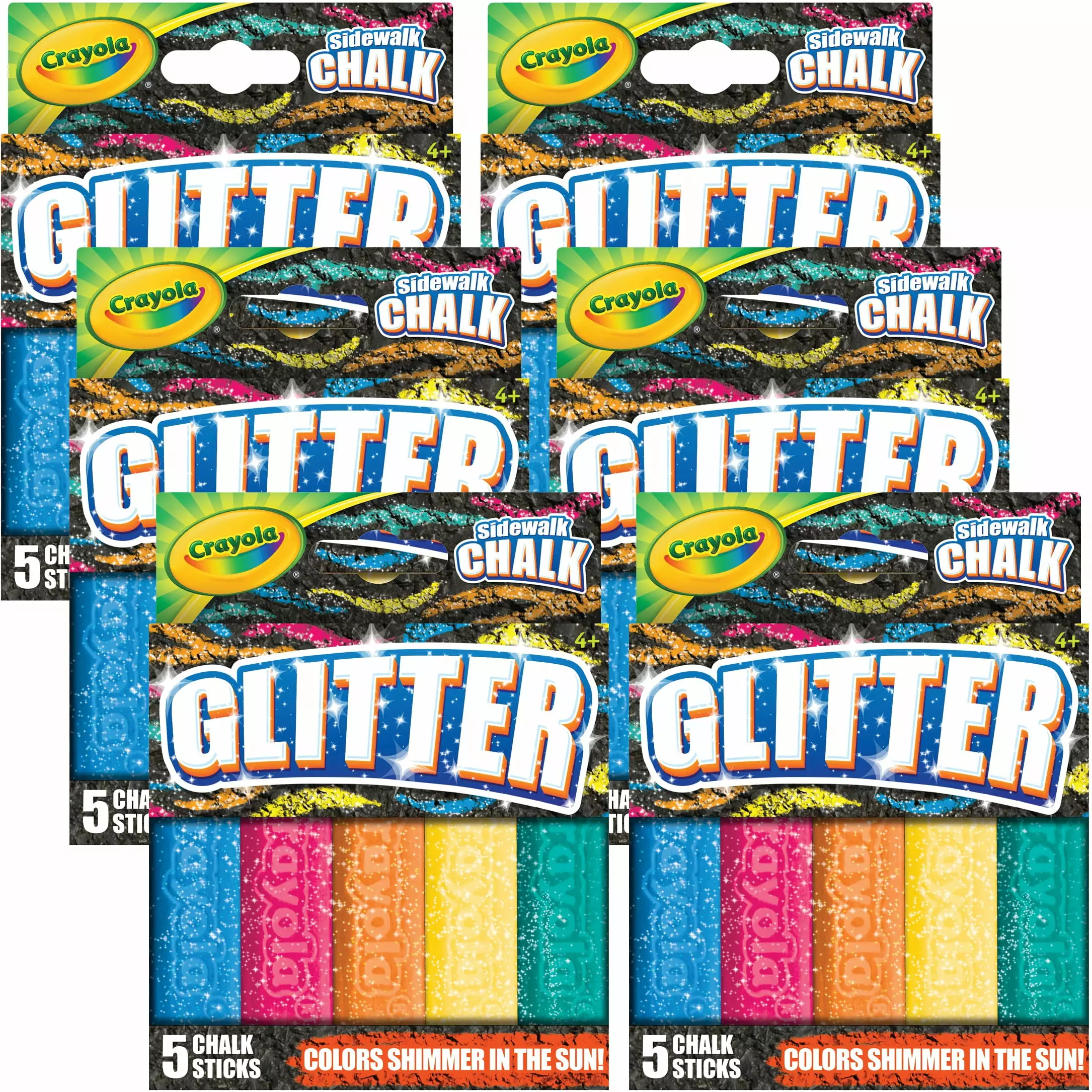 Crayola Special FX Glitter Sidewalk Chalk 5 Count-Multipack Of 6