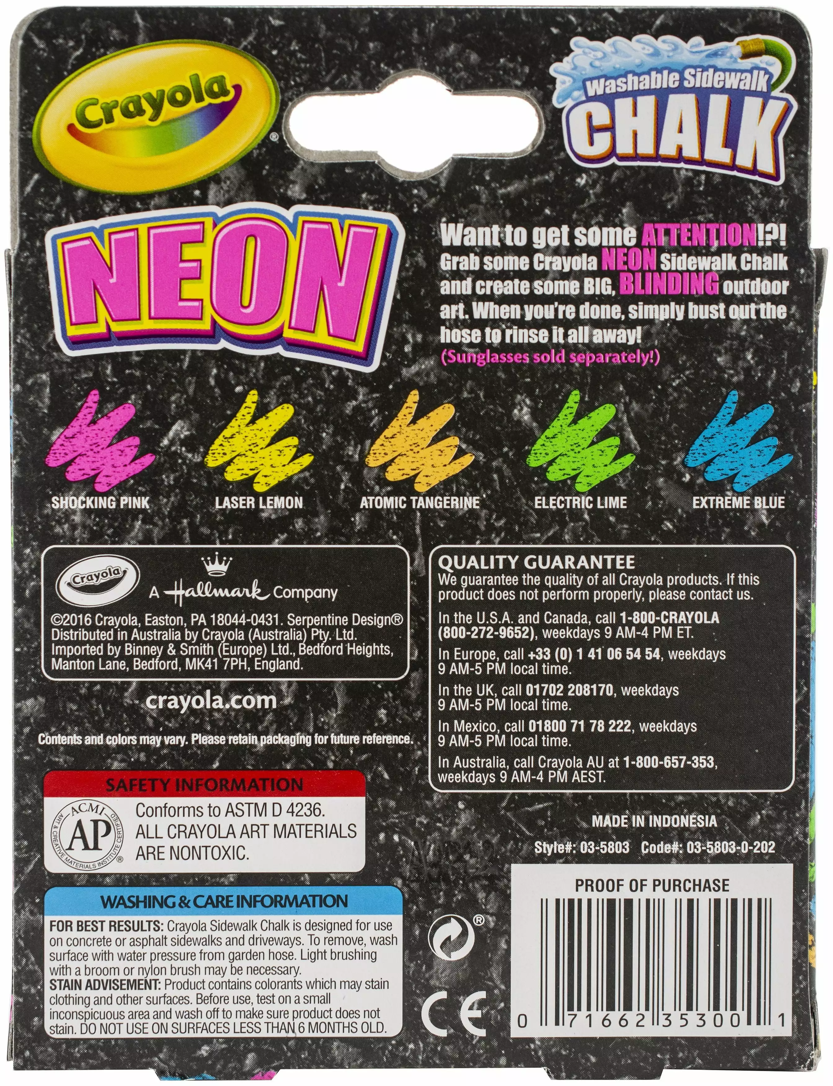 Crayola Special Fx Neon Sidewalk Chalk 5 Count-Multipack Of 6