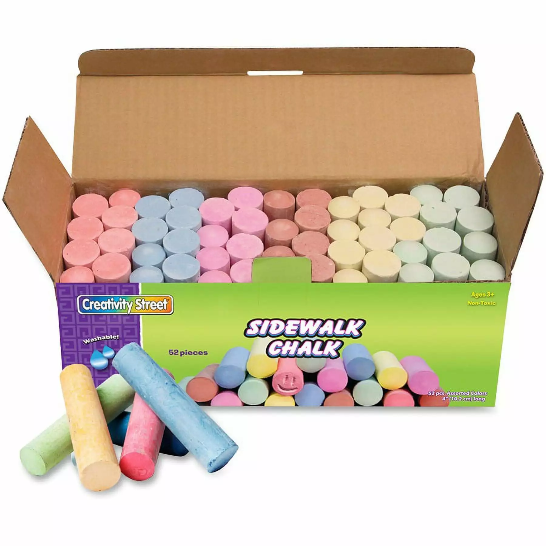 Creativity Street Sidewalk Chalk - 4 Length - 1 Diameter - Tan. Pink. Teal. Lime. Gray. White. Purple. Orange. Dark Blue. Light Blue. Dark Yellow. ... - 52 / Box | Bundle of 5 Boxes