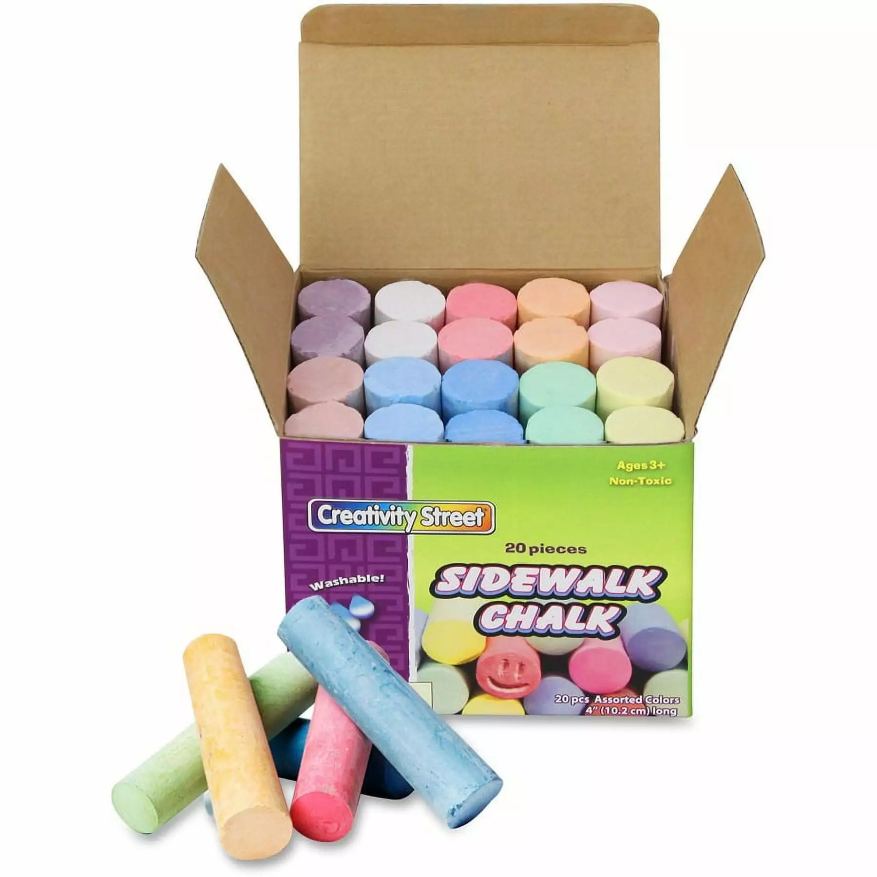 Creativity Street Tub of Sidewalk Chalk - 4 Length - 1 Diameter - Assorted - 20 / Box | Bundle of 5 Boxes