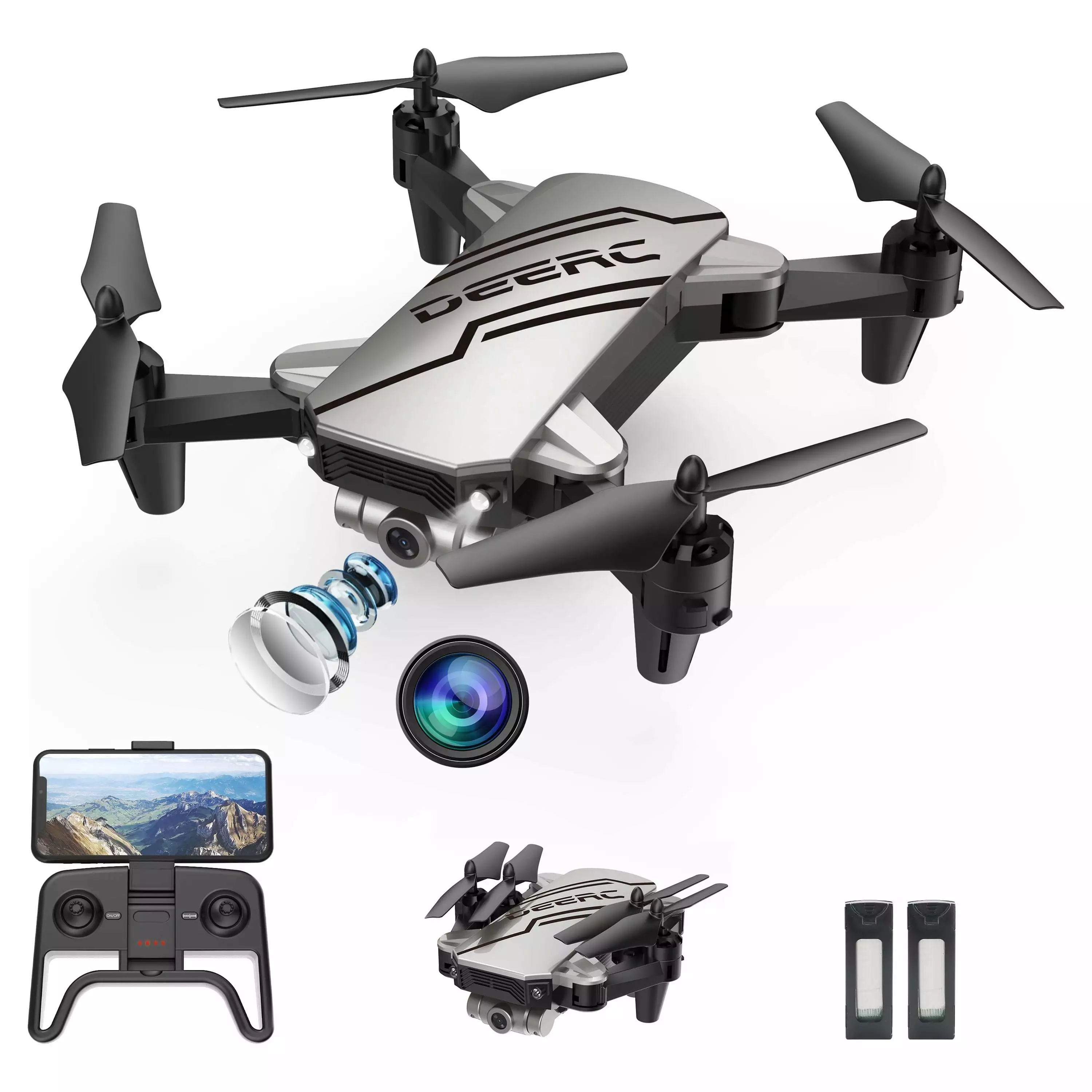 DEERC D20 Foldable Mini Drone with Camera for Kids and Beginners 720P FPV Quandcopter Drone One Key Start Land Altitude Hold Headless Mode