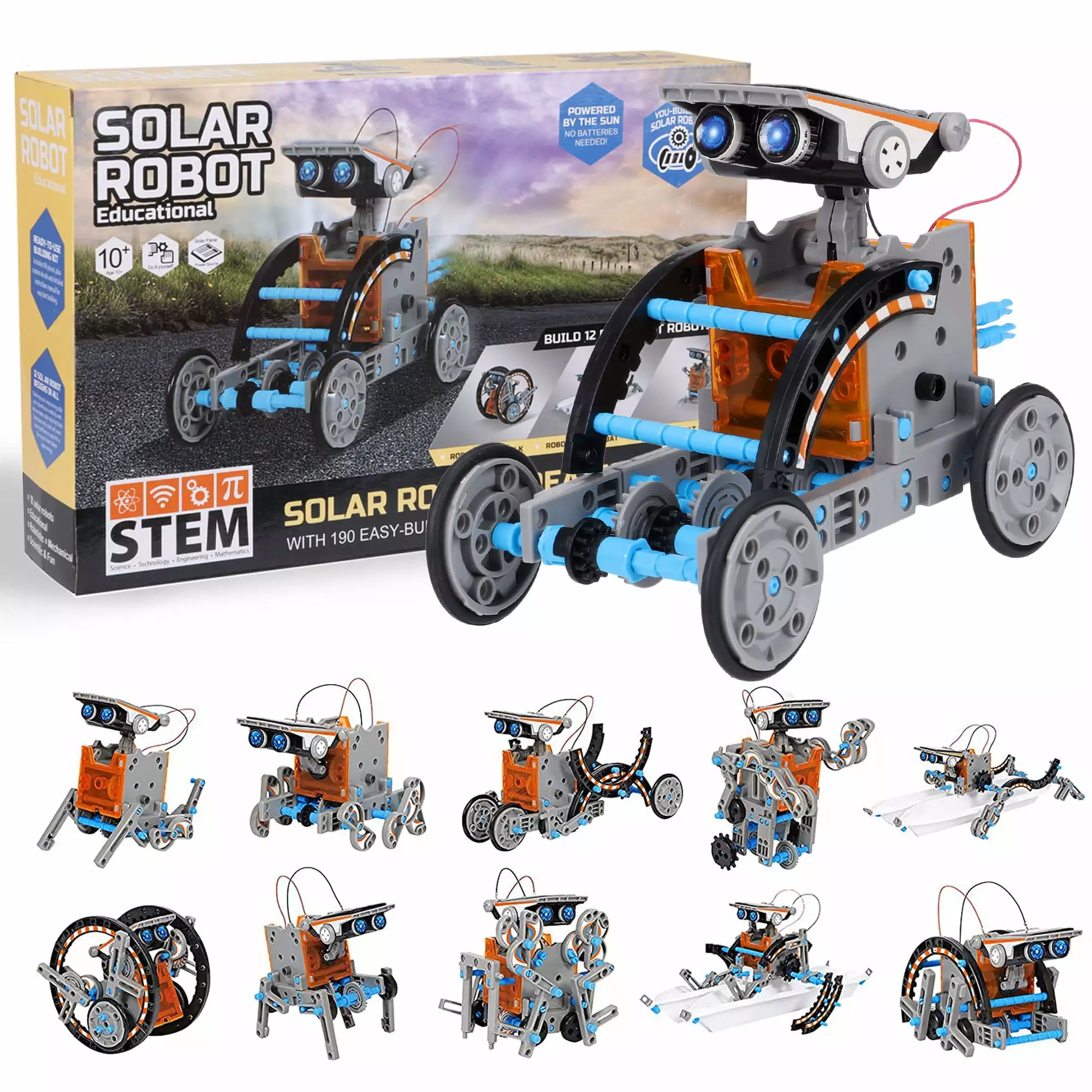 DODOING STEM 12-in-1 Education Solar Robot Toys. 190 Pieces DIY Building Science Experiment Kit for Kids Aged 8-10 and Older.Solar Powered by The Sun