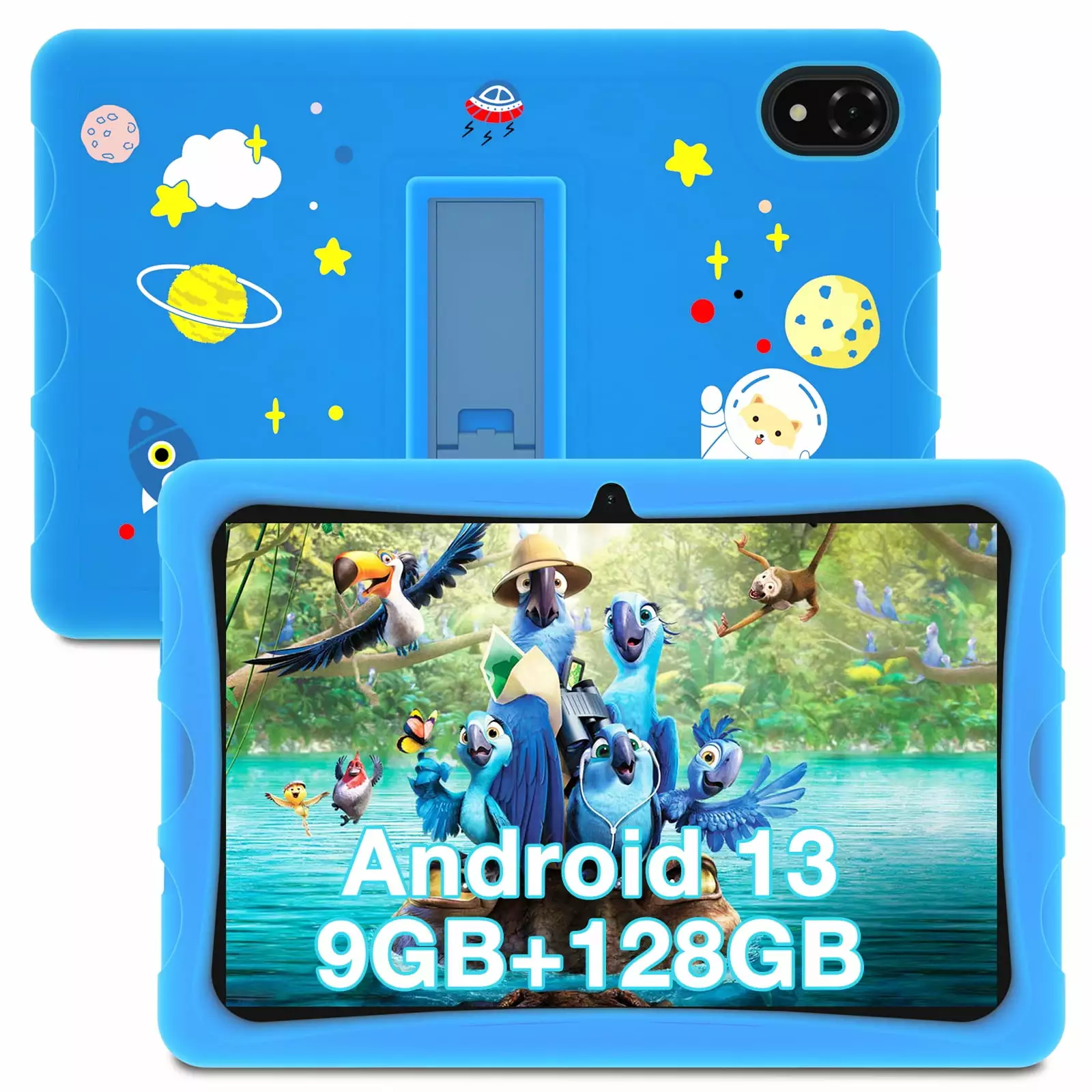 DOOGEE U10 Android 13 Kids Tablet. 10 Inch. 4GB RAM +128GB ROM.1280 * 800 IPS HD Screen. 5060mAh battery. WiFi6. Dual cameras. T??V Low Bluelight.Widevine L1 support . Food grade Silicon case-Blue