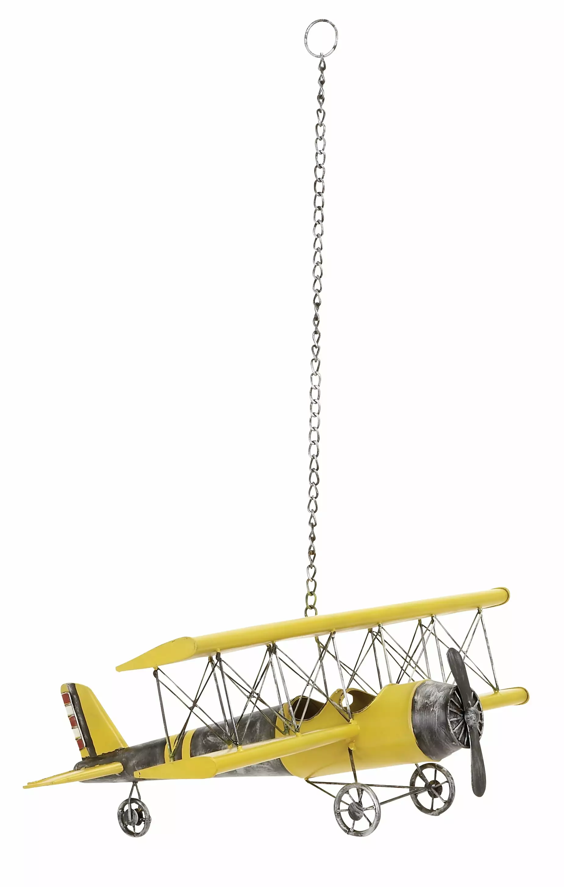 DecMode Yellow Metal Airplane Wall Decor with Chain Hanger